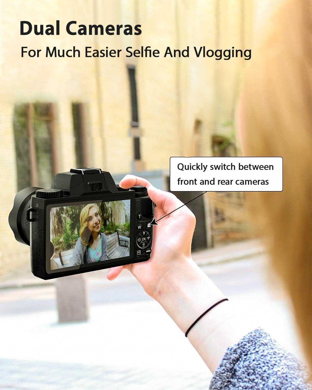 FANNOU 4,0" Touchscreen Kompaktkamera (64 MP, WLAN (Wi-Fi), 4K Digitalkamera Fotokamera mit Vorder- und Rückobjektiv für Anfänger)