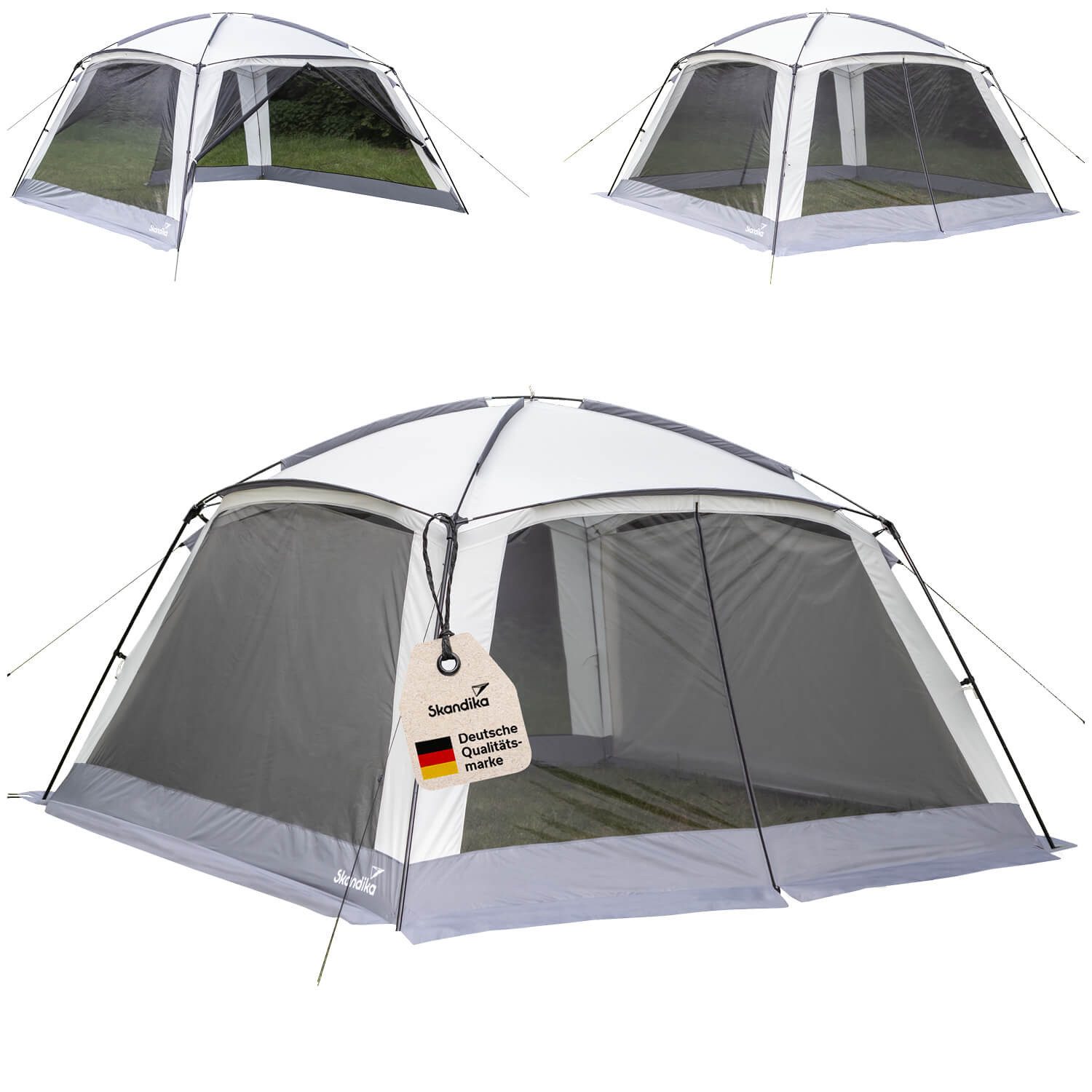 Skandika Pavillon Fortun Outdoor Shelter mit Moskitonetz 350 x 350 cm, wasserdicht, 3000 mm Wassersäule, 210 cm Stehhöhe, einfacher Aufbau, Gartenzelt