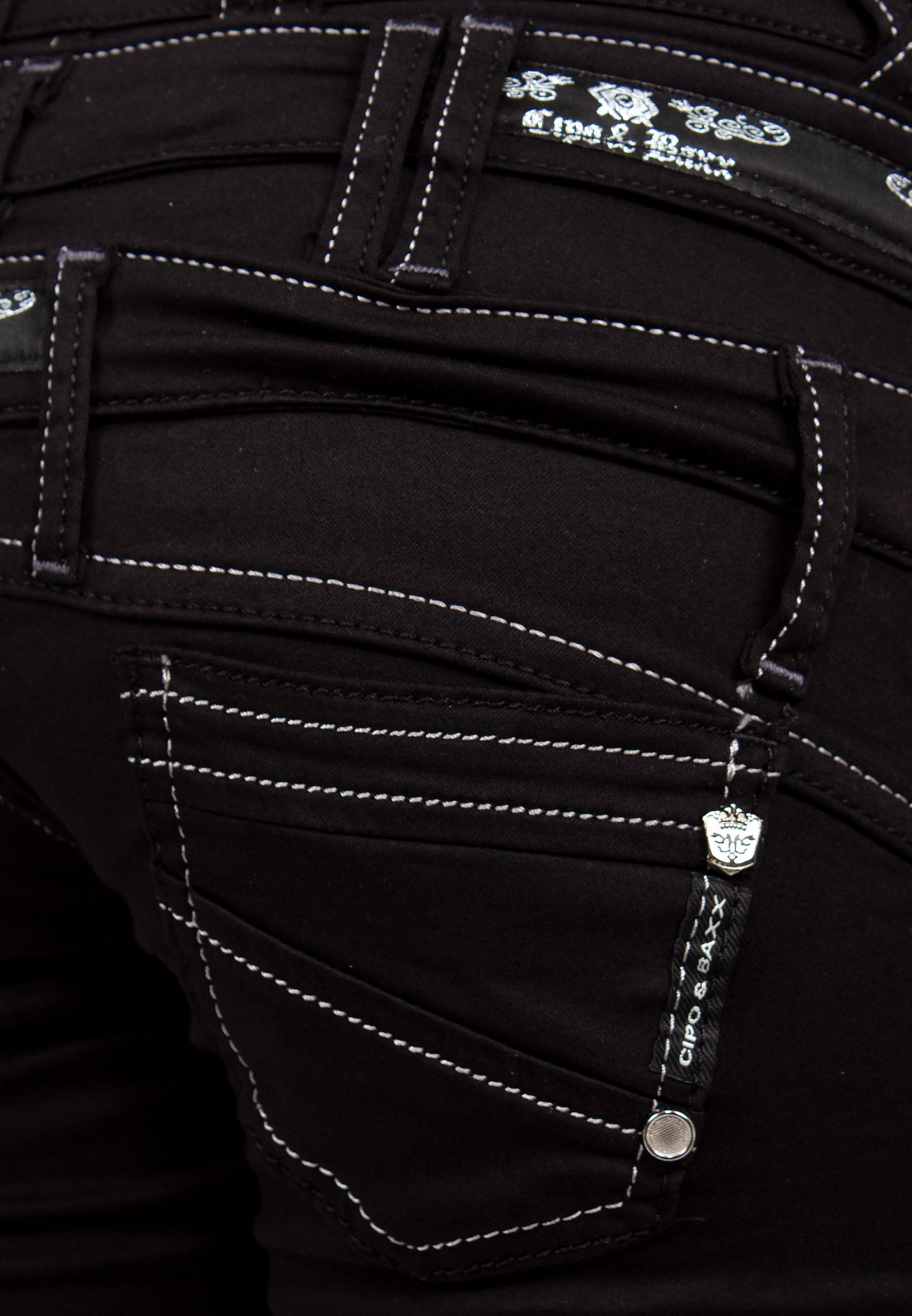 Cipo & Baxx Regular-fit-Jeans Damen Regular Fit Hose Mid Waist BA-CBW0313 (1-tlg) mehrfache Logos und aufgenähte Reißverschlüsse