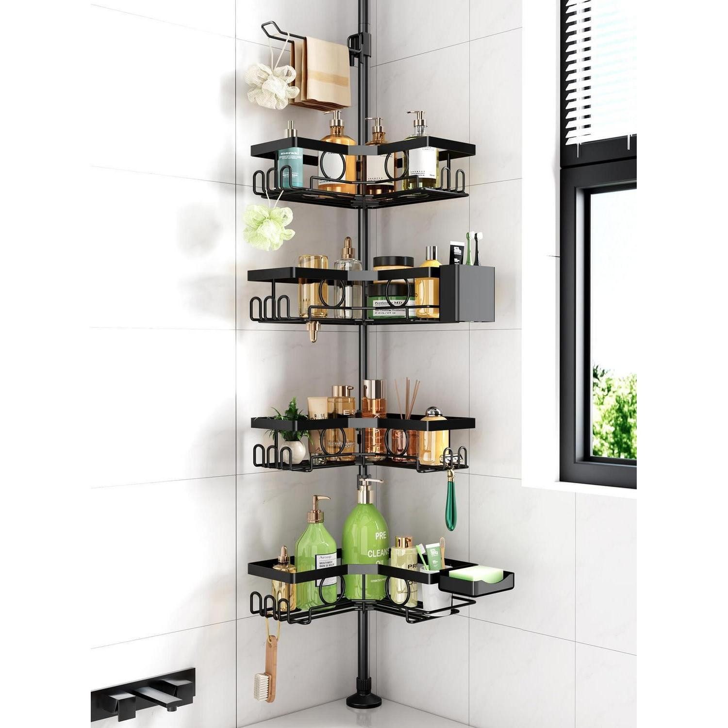 LuxusKollektion Teleskopregal Teleskop Duschregal 4-stufig Schwarz Höhenverstellbar, 1-tlg.