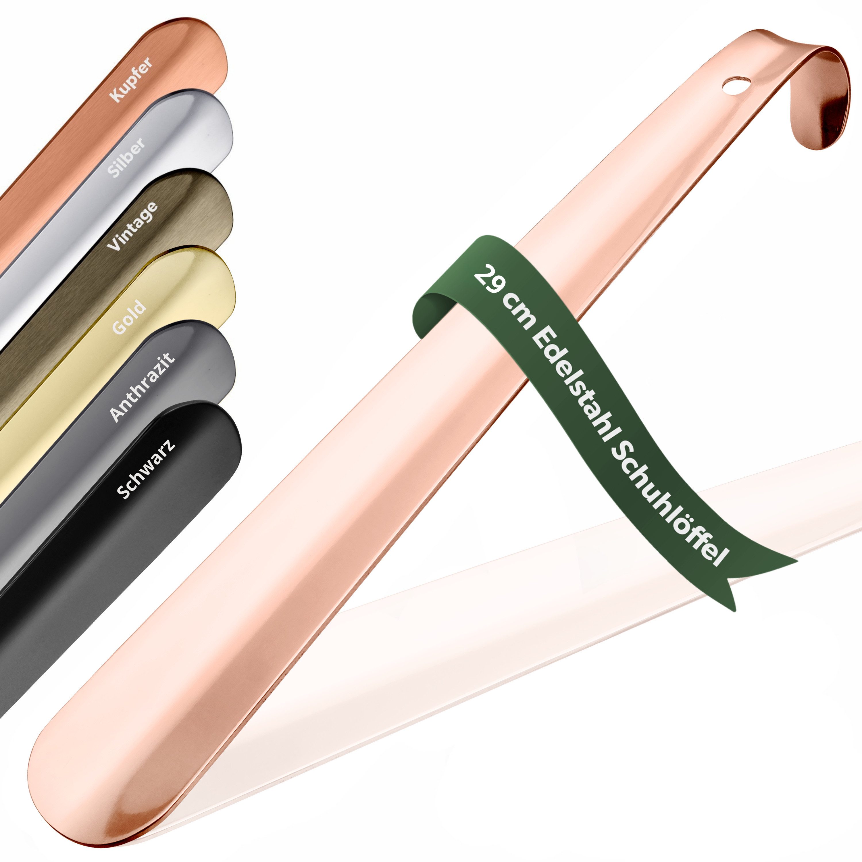 JK Trade Schuhlöffel 29cm Edelstahl Roségold poliert (1-tlg., klein & stabil), für jede Sporttasche – Aufhängbar & hochwertig verarbeitet