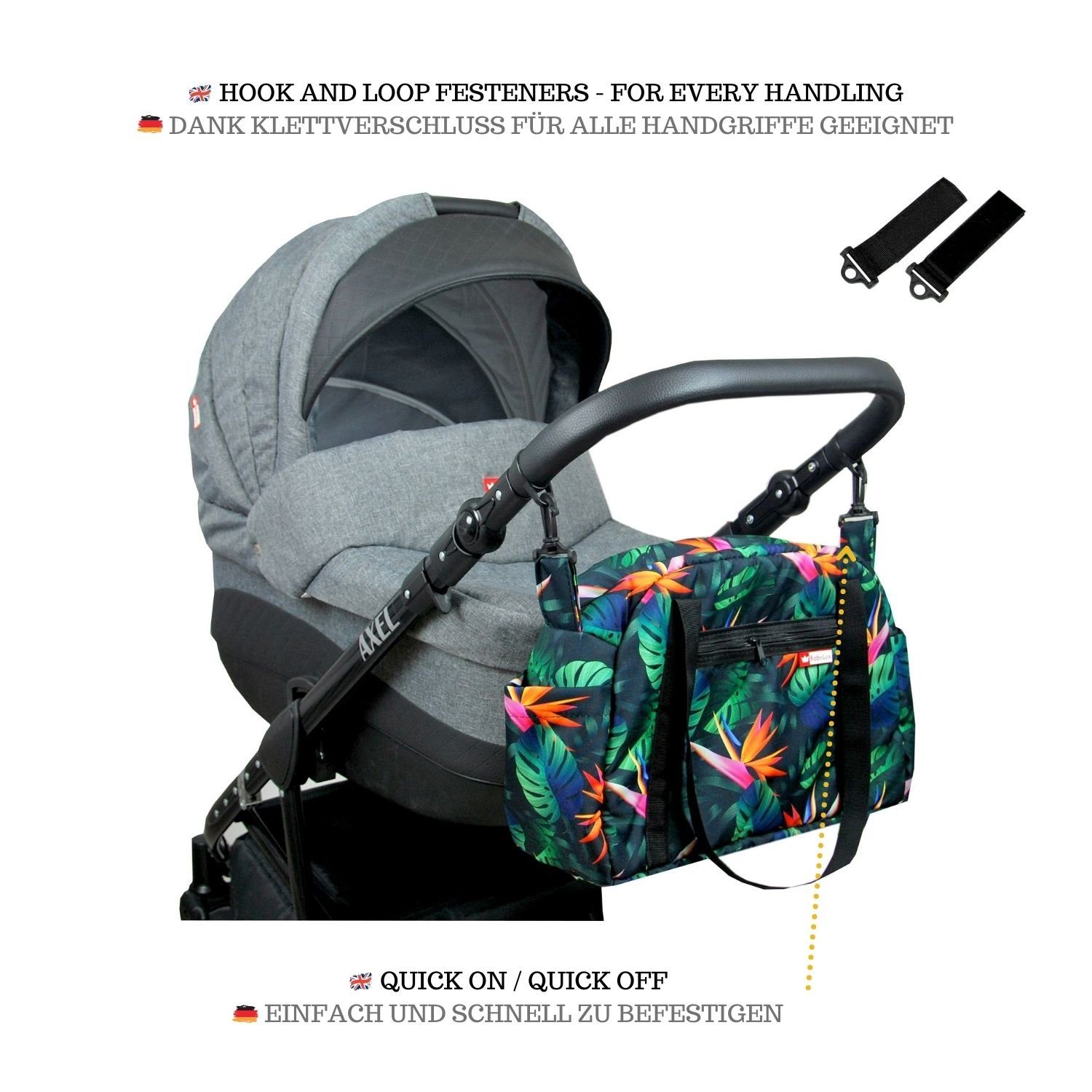 Kinderwagen 82. + Schwarz BabyLux Große Handtasche Tropic COLORFUL Babytasche, BabyLux Buggy Wickeltasche Wickeltasche