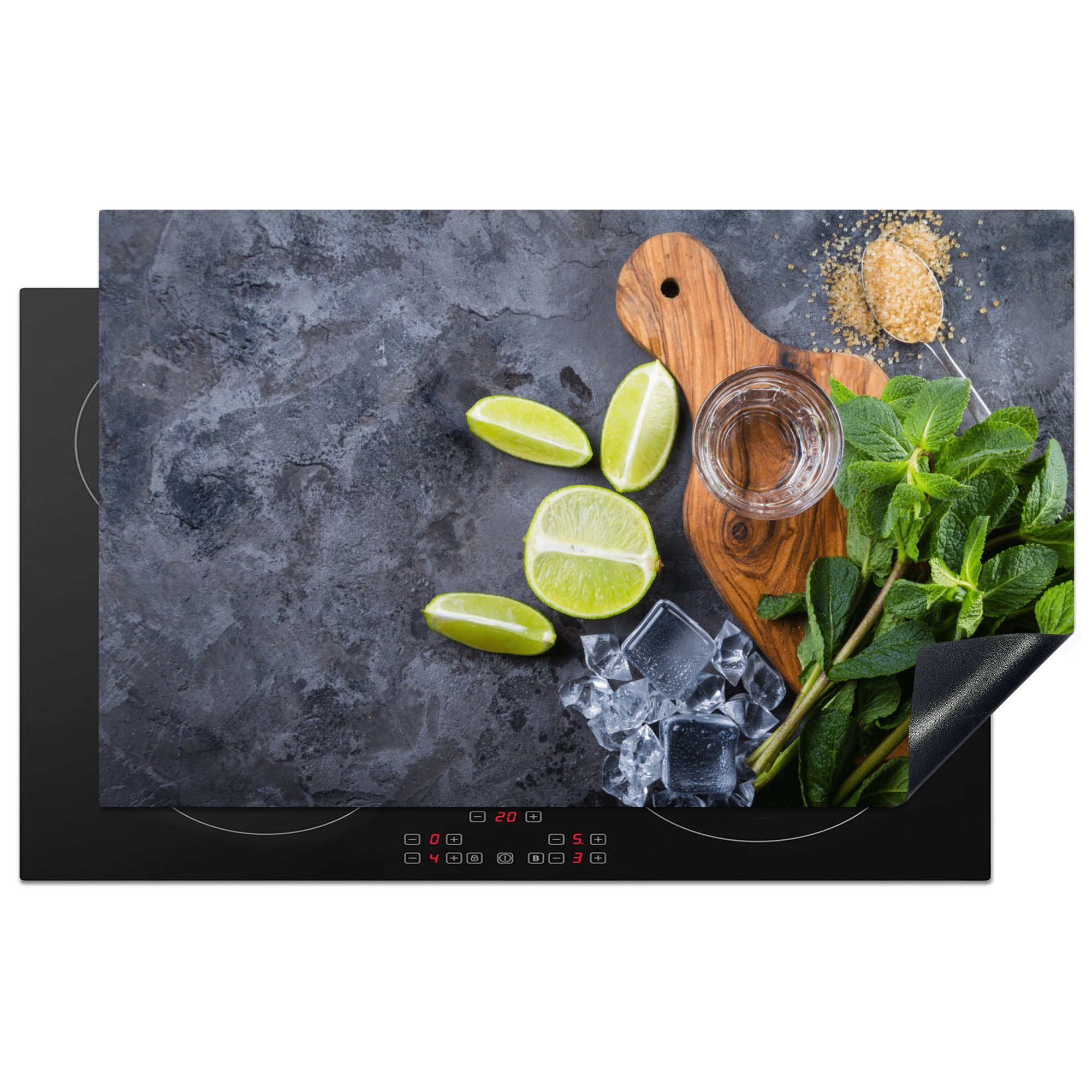 MuchoWow Herdblende-/Abdeckplatte Schneidebrett - Glas - Obst - Induktionsschutz, Vinyl, (1 tlg), 83x51 cm, Ceranfeldabdeckung, Arbeitsplatte für küche