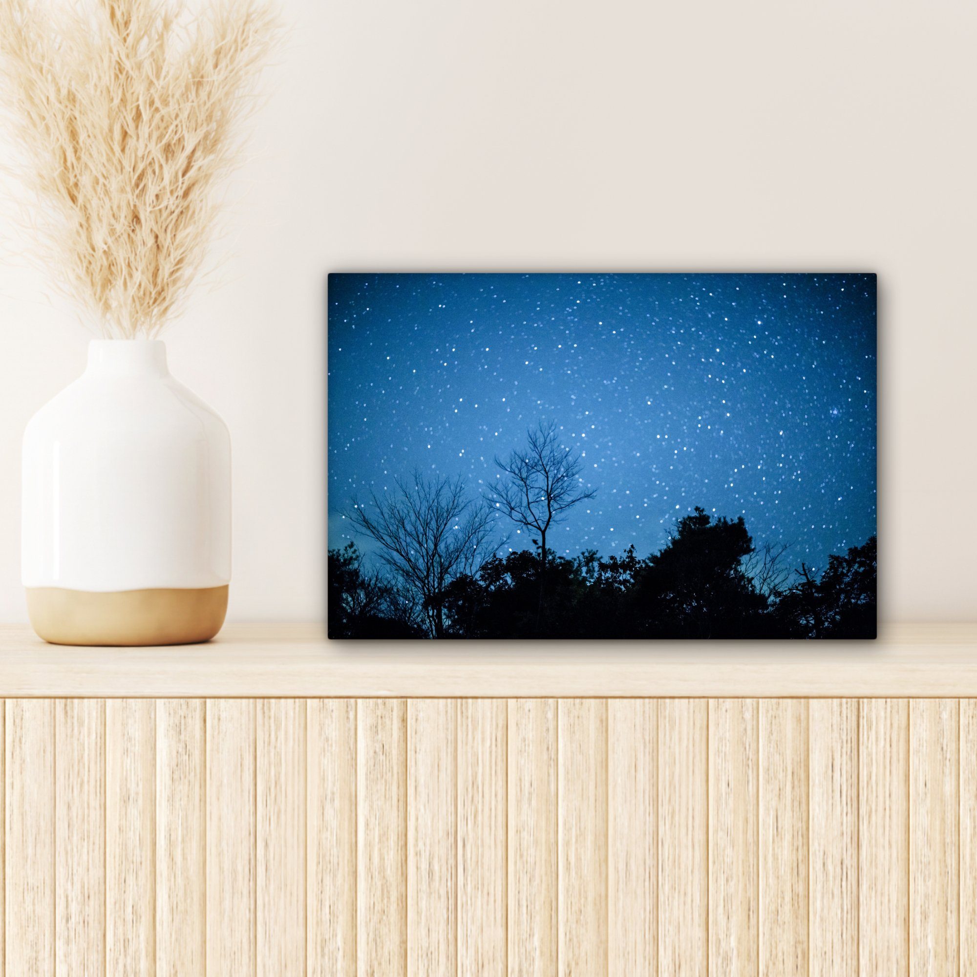 Wanddeko, 30x20 Sternenhimmel Leinwandbild St), OneMillionCanvasses® cm - Aufhängefertig, Leinwandbilder, (1 Blau, - Wandbild Wald