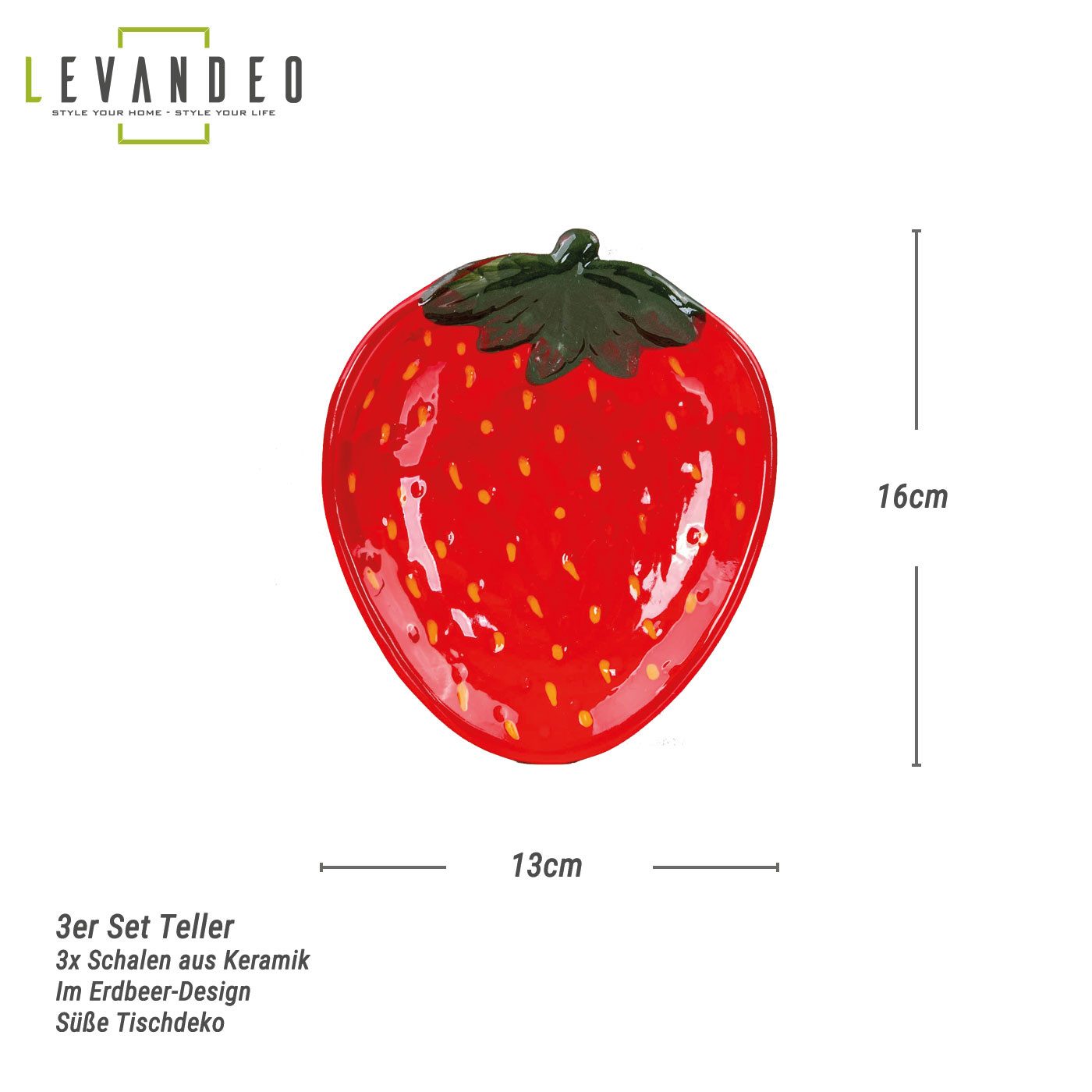 Levandeo® Dekoteller, 3er Set Teller Erdbeere Keramik 16cm Sommer Obst Deko günstig online kaufen