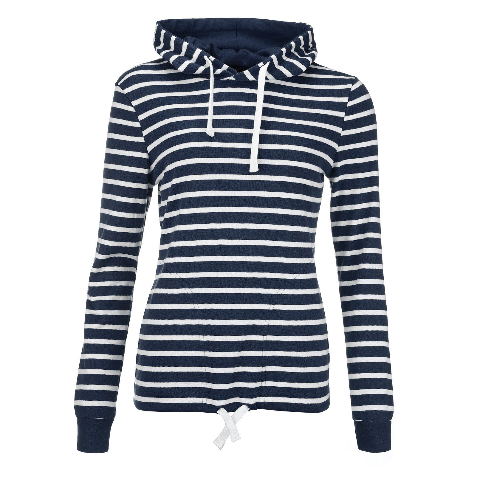 Baumwolle Kapuzenshirt modAS - Langarmshirt weiß Damen Maritim / blaumel. Kapuzenpullover gestreift (85) Streifen