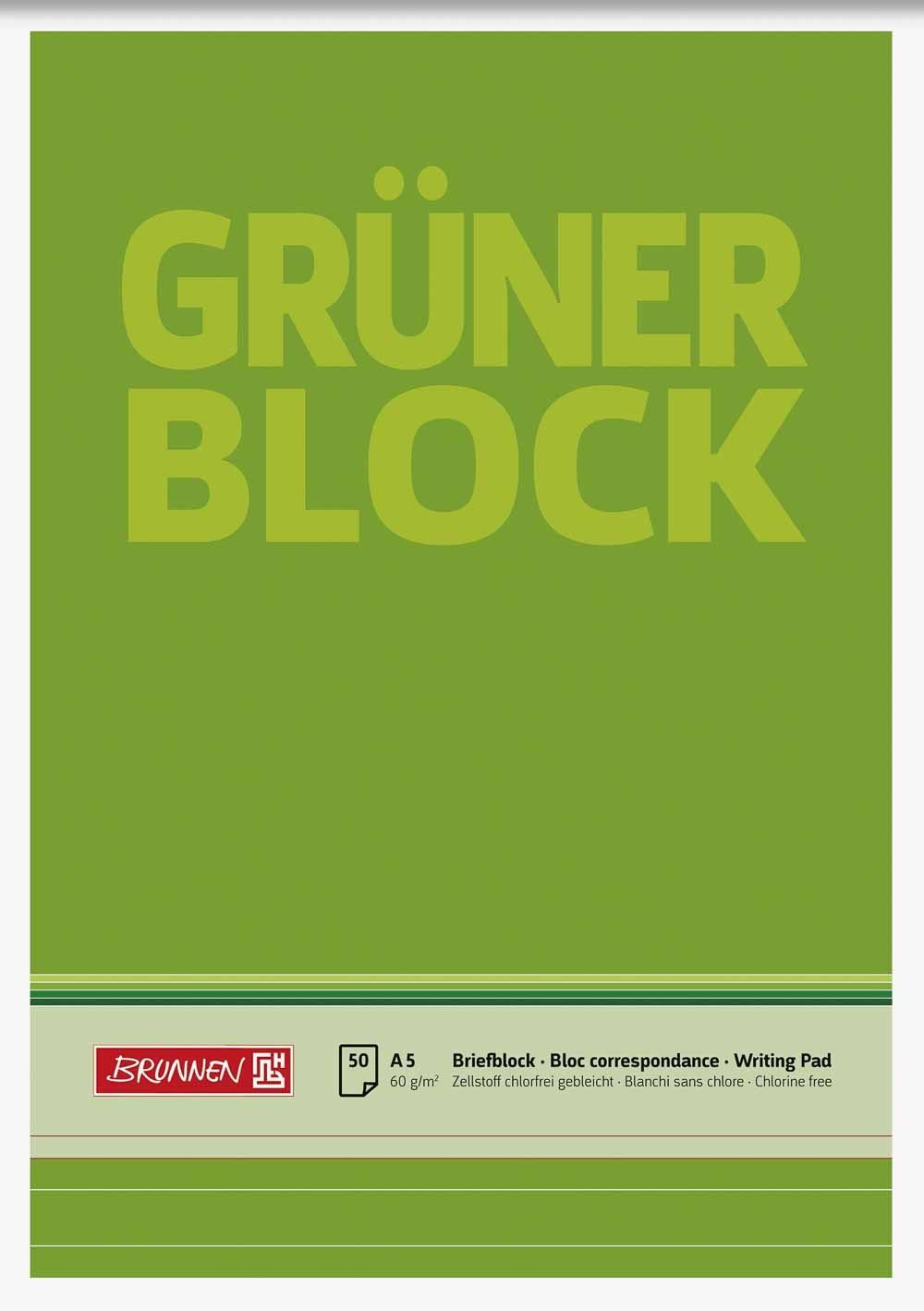 BRUNNEN Briefpapier Briefblock DIN A5 Grün liniert 60 g 451329