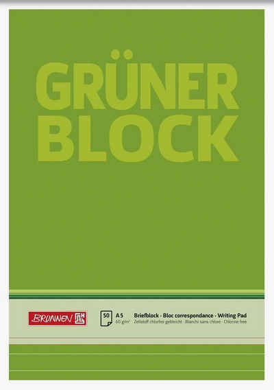 BRUNNEN Briefpapier Briefblock DIN A5 Grün liniert 60 g 451329