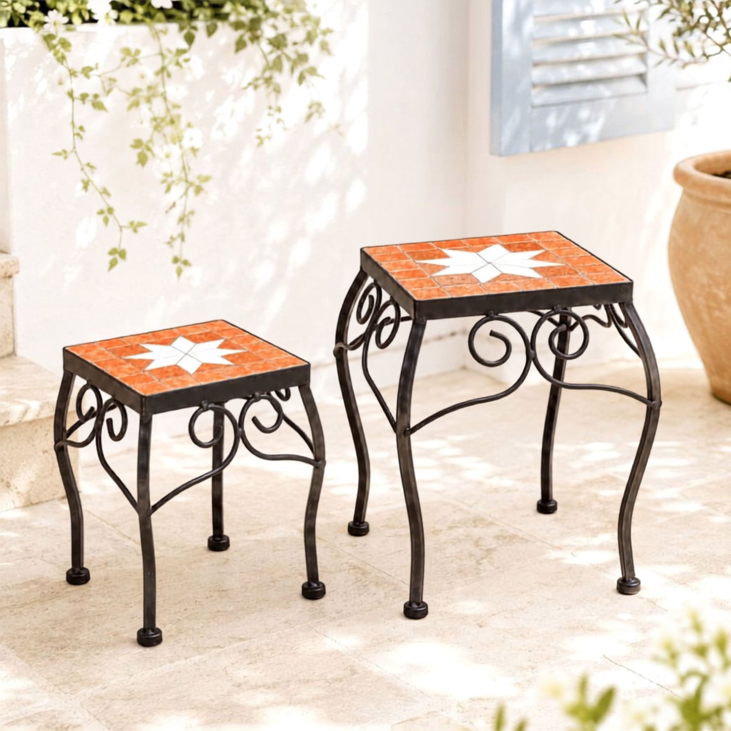 DanDiBo Blumenhocker Mosaik Eckig 2er Set Blumenhocker Beistelltisch Mosaik