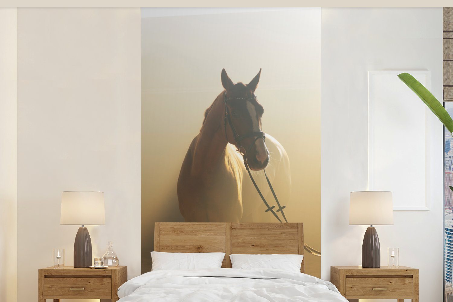 MuchoWow Fototapete Pferd - Licht - Sand, Matt, bedruckt, (2 St), Vliestapete für Wohnzimmer Schlafzimmer Küche, Fototapete | Fototapeten