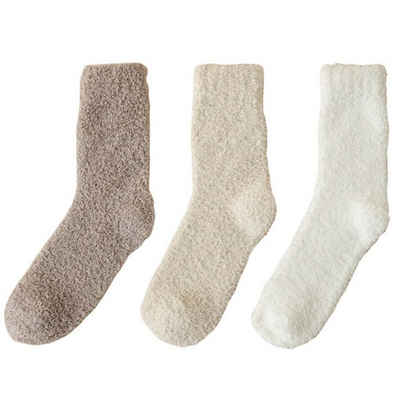 FIDDY Thermosocken Korallenplüsch-Socken, wärmende Schlafsocken, mittellange Bodensocken (3-Paar) 3 Paar mittellange Thermosocken für Arbeit und Outdoor