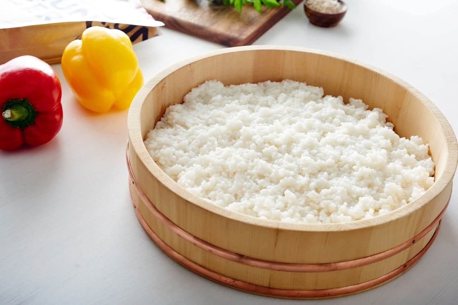 Reishunger Schüssel - Hangiri Kupferstreifen Reis für 60 Sushi Größen mit in cm Kiefernholz Holzschüssel von 4 Durchmesser, bis 30 cm