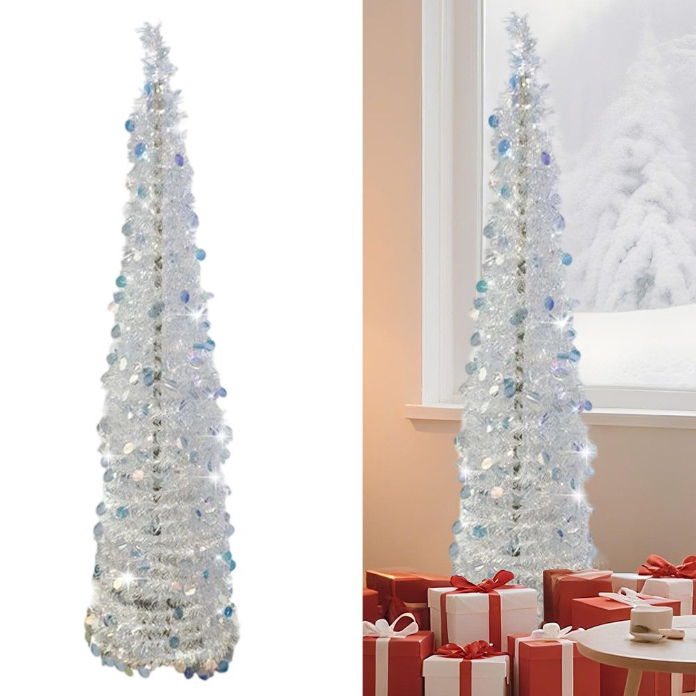 Coonoor Künstlicher Weihnachtsbaum Popup Künstlicher Weihnachtsbaum, 1,5m Faltbarer Weihnachtsbaum, Mit Licht Glitzer Künstlicher Tannenbaum für Innen Draußen