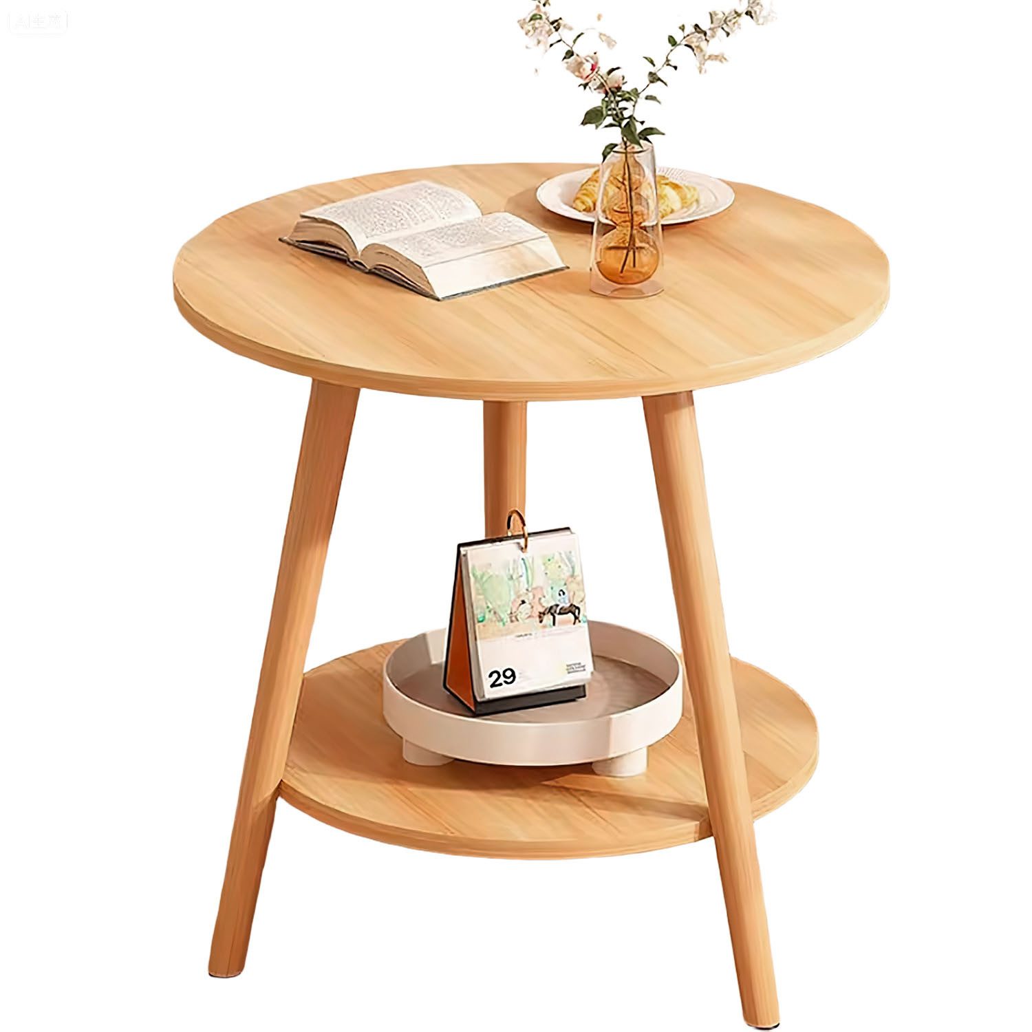 HEYHIPPO Beistelltisch Warmweißer doppelschichtiger Couchtisch aus Holz kle günstig online kaufen