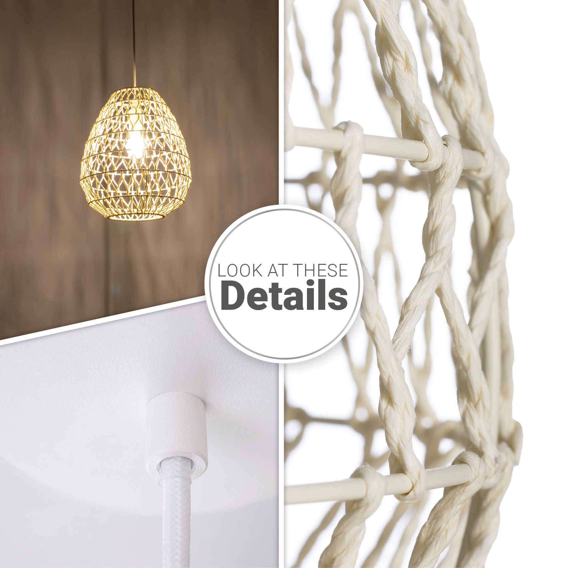 ohne Esszimmerlampe Skandi Optik Home Boho Pendelleuchte Rattan KAGEEG, Leuchtmittel, E27 Paco