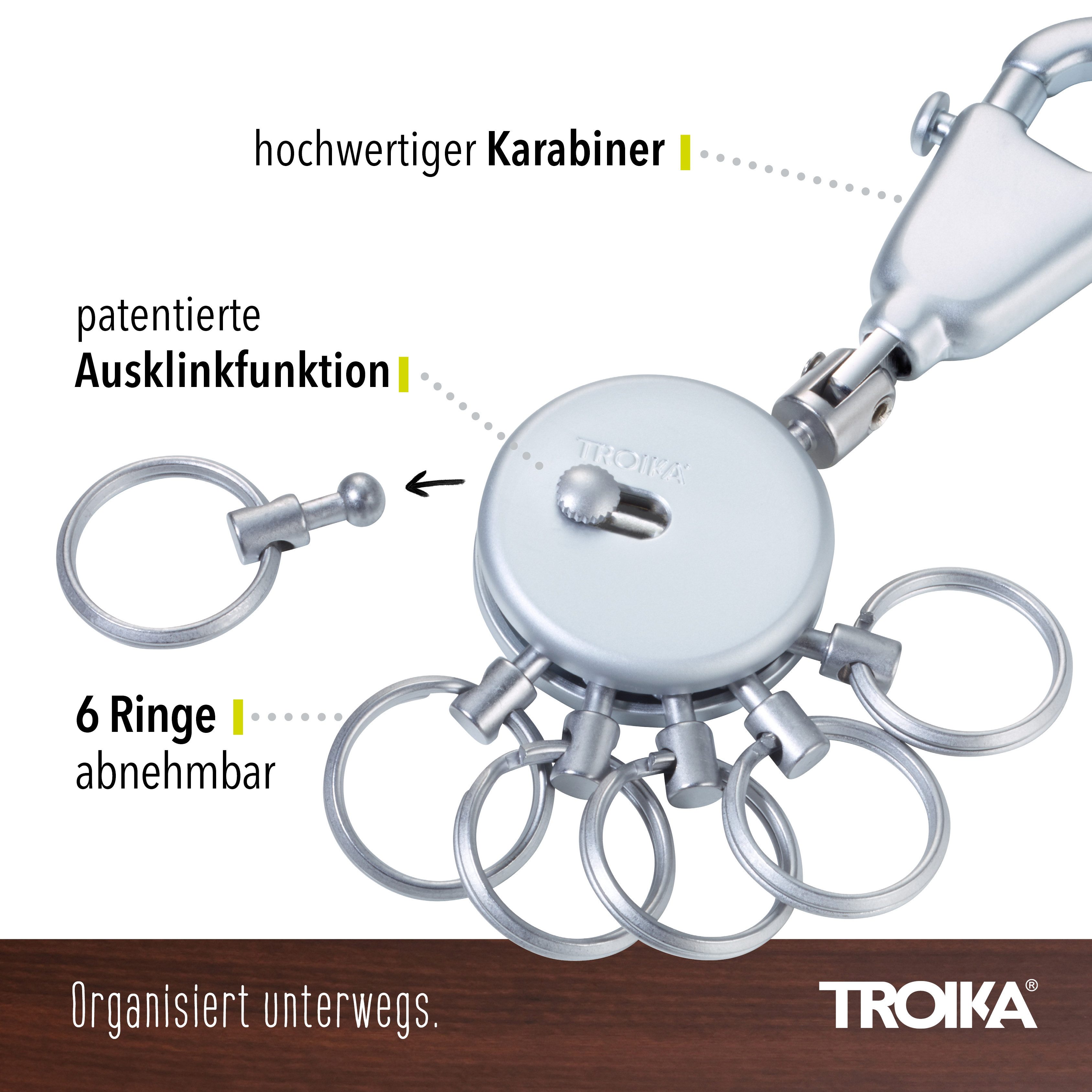 TROIKA Schlüsselanhänger PATENT mit Karabiner & 6 abnehmbaren Ringen, Metall Schlüsselorganizer, patentierter Schlüsselanhänger mit einzigartiger Funktion, in 3 – Bild 2 von 5