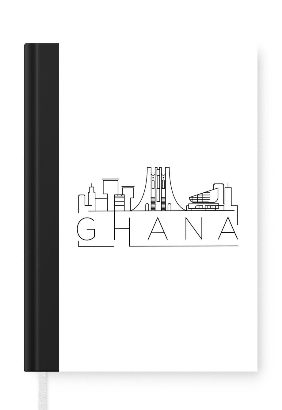 MuchoWow Notizbuch Skyline "Ghana" schwarz auf weiß, Journal, Merkzettel, Tagebuch, Notizheft, A5, 98 Seiten, Haushaltsbuch