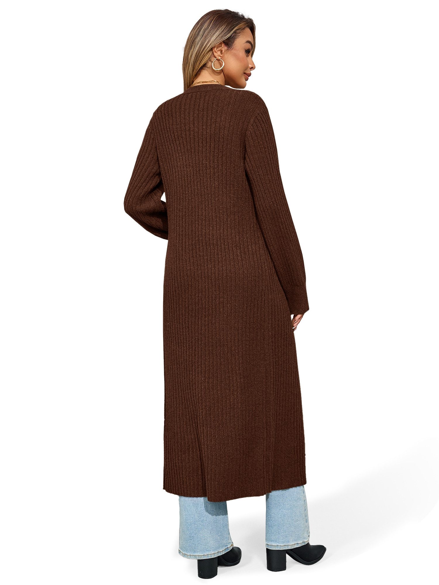 Imily Bela Cardigan Damen Lange Strickjacke mit V-Ausschnitt (Packung, 1-tlg., 1per-Pack) Rippbündchen