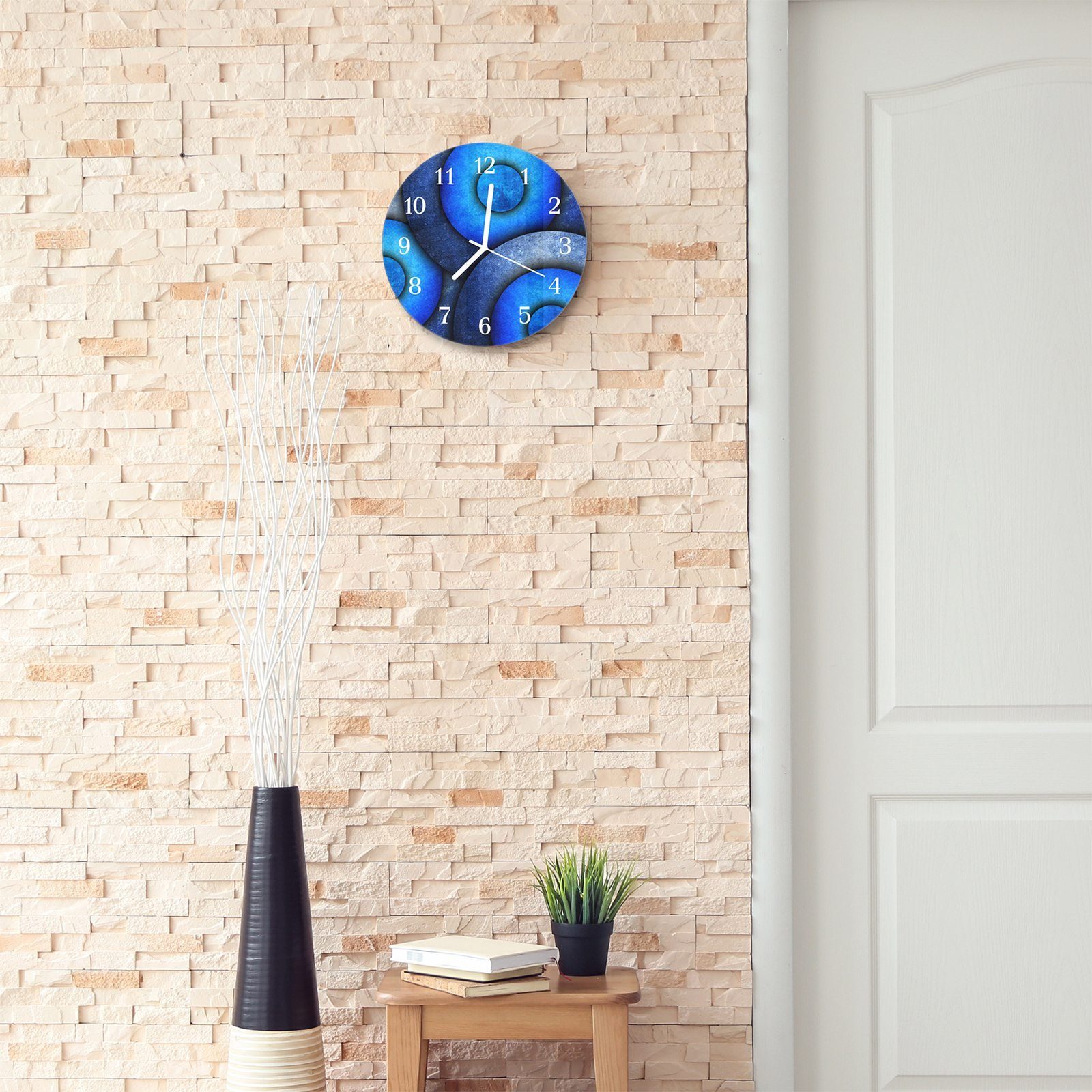 Primedeco Wanduhr Wanduhr aus Glas cm und Rund rundes Motiv mit Abstraktes Quarzuhrwerk - Muster Durchmesser mit 30