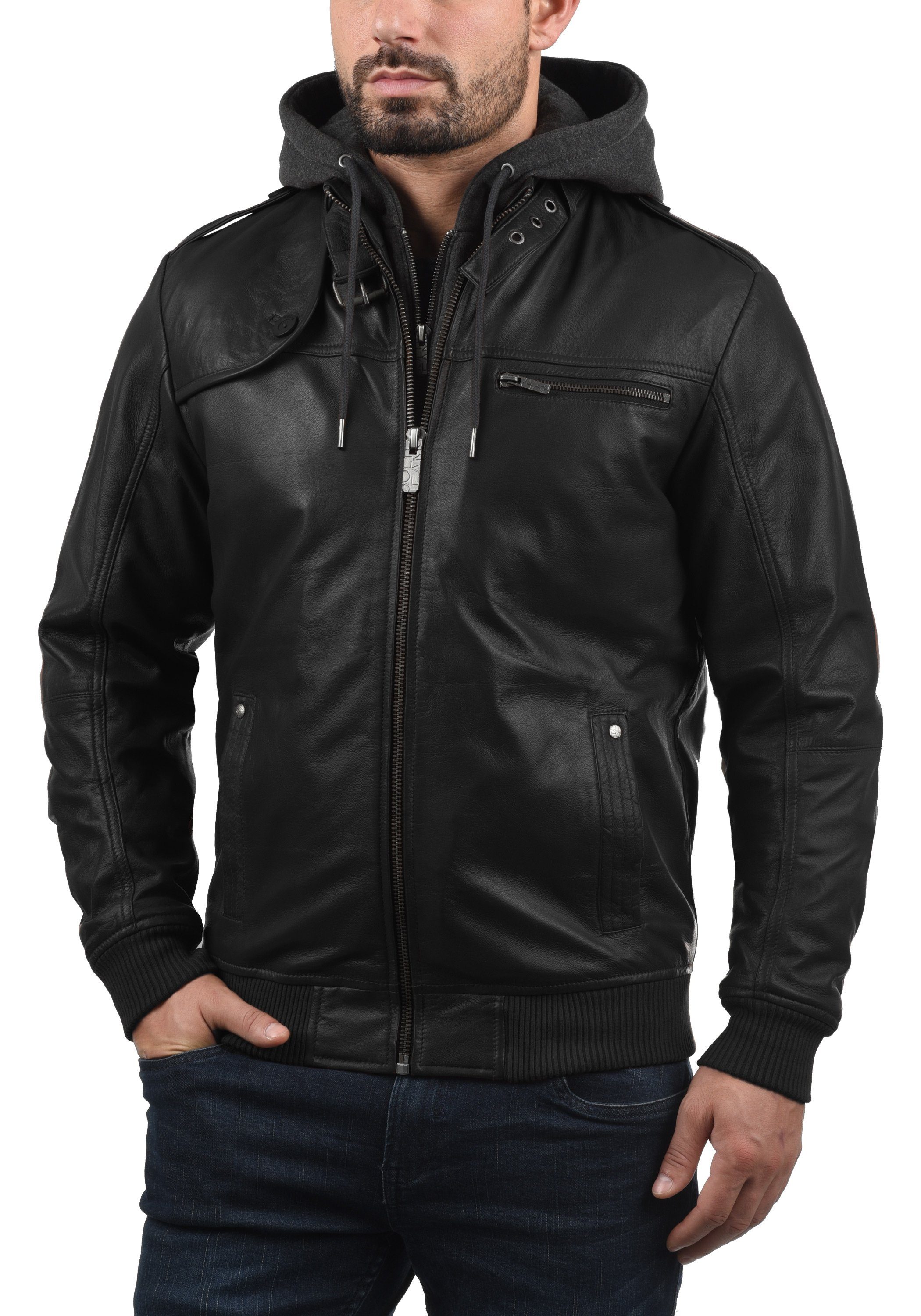 Solid Lederjacke SDAsher Bikerjacke mit abnehmbarer Kapuze