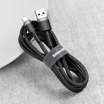 Baseus Ladekabel strapaziertes Nylonkabel USB/USB-C QC3.0 3A 1M schwarz-grau Smartphone-Kabel