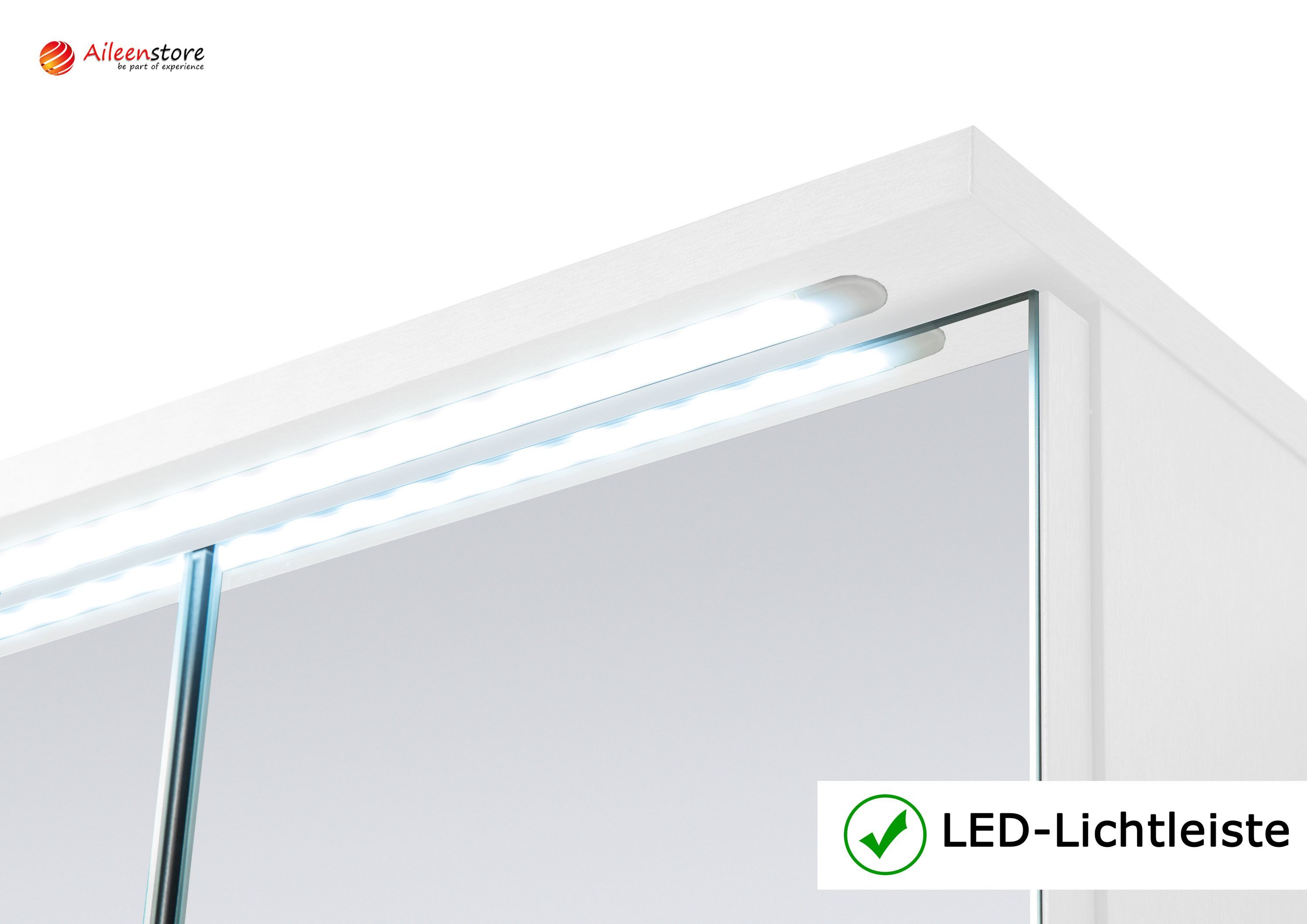 Aileenstore Spiegelschrank DUO Breite 100 cm, Schalter-/Steckdosenbox, LED-Beleuchtung