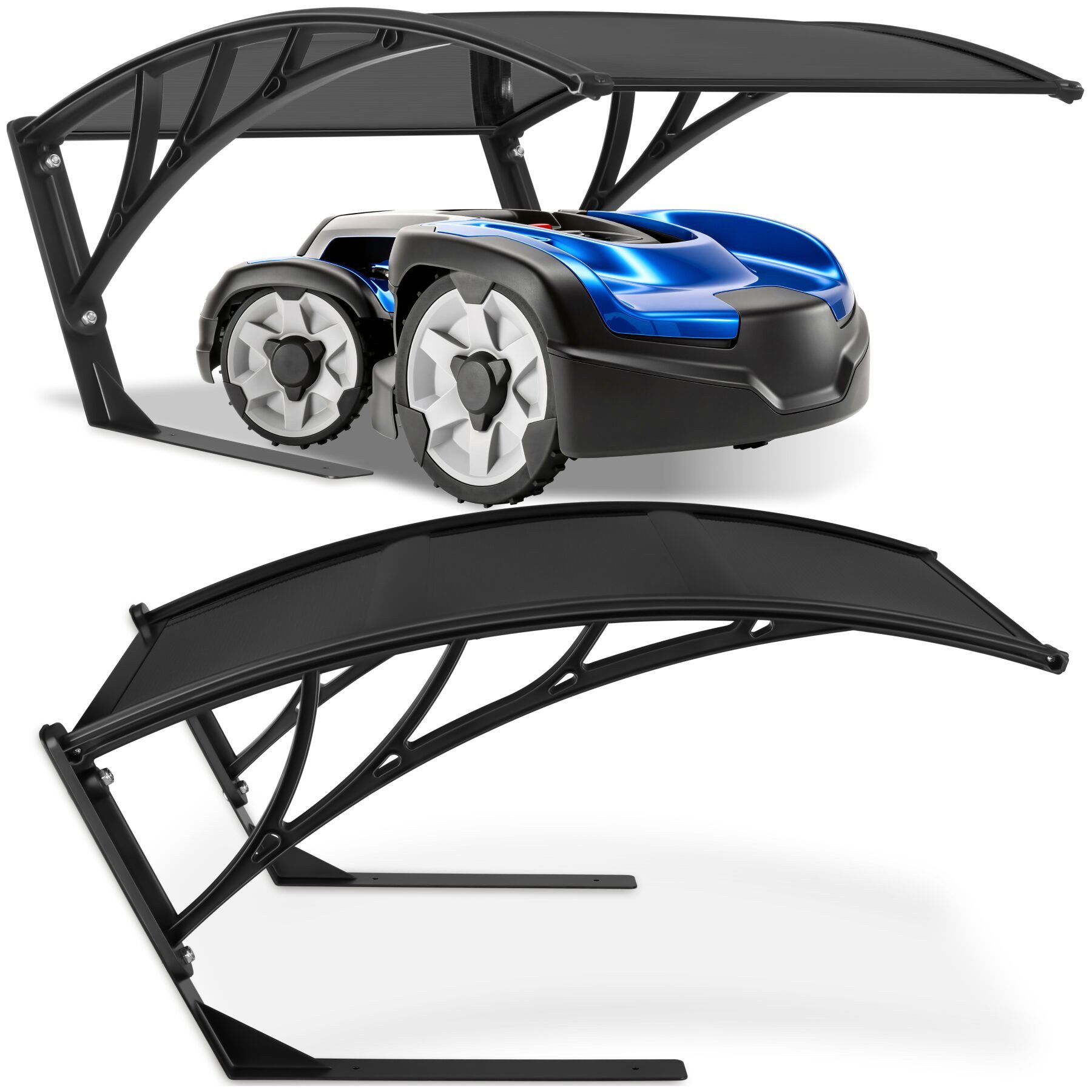 tectake Mähroboter-Garage Rasenmäher-Roboter-Garage Inkl. 4 Erdnägeln, 81 x 100 x 48 cm, für Rasenmäher, (Mähroboter-Unterstand Domus, in schwarz), gewölbtes Dach für Wasserablauf, witterungs- und UV-beständig, stabil