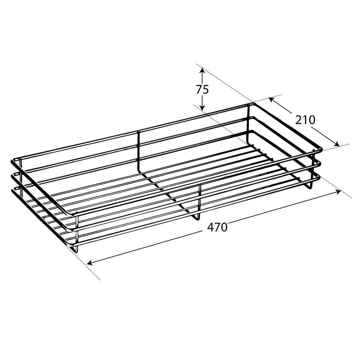 Kesseböhmer Einhängekorb Drahtkorb 90° silbergrau für COMFORT Unterschrankauszug, 210 x 470 x 75 mm