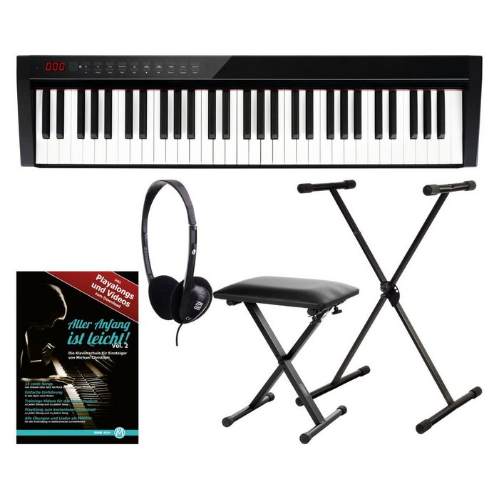 FunKey Home Keyboard SP-561 Easy-Piano - 61 Tasten-Keyboard Anschlagdynamik (Spar-Set 5 tlg. inkl. Tasche Sustain-Pedal Ständer Headset & Hocker) USB-MIDI Bluetooth-MIDI und Bluetooth-Audio