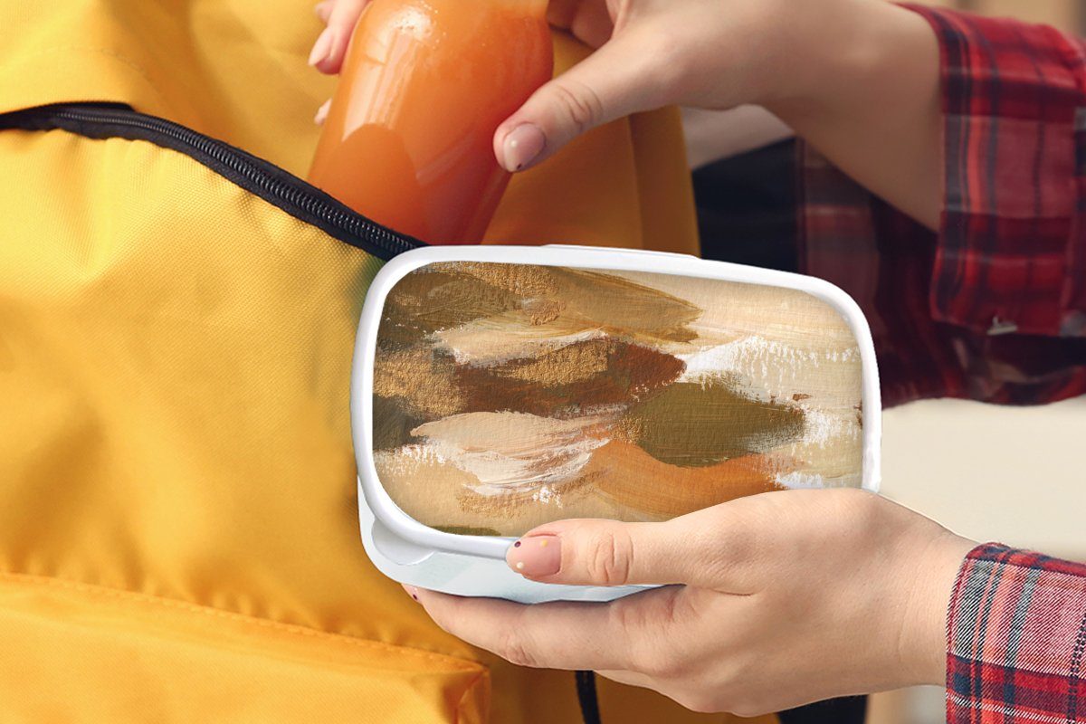 MuchoWow Lunchbox Farbe Mädchen Brotdose, (2-tlg), Jungs und und Herbst für für Kunststoff, - weiß Brotbox Erwachsene, Abstrakt, Kinder 