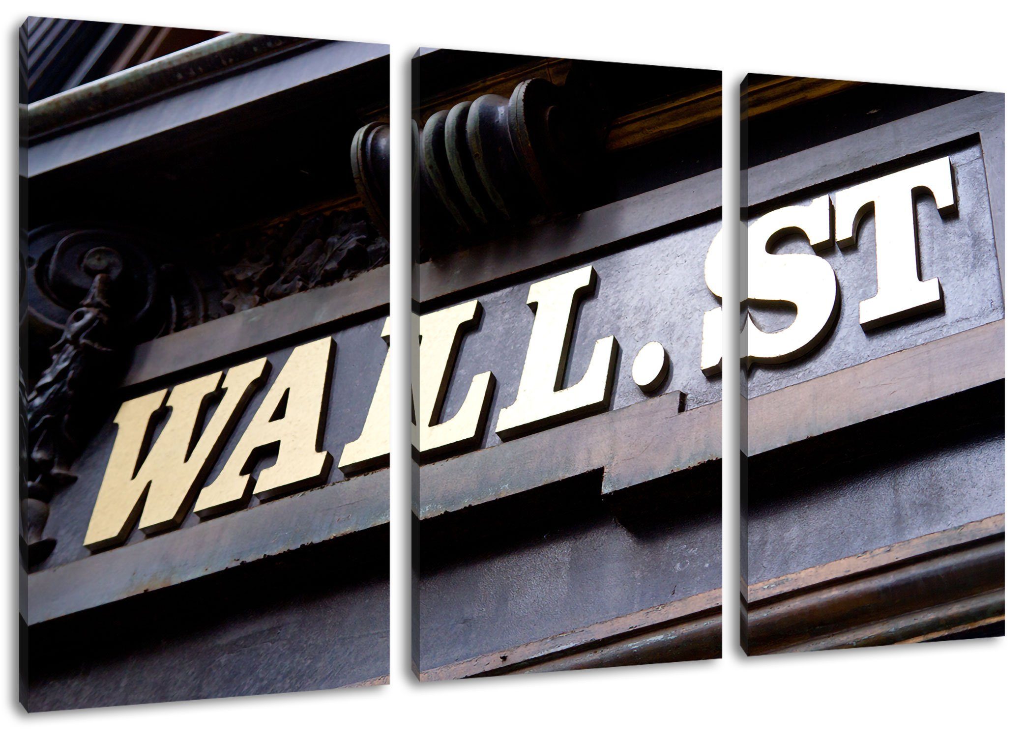 Pixxprint Leinwandbild Wall Street in Wall New 3Teiler (120x80cm) fertig Street York inkl. Leinwandbild York, bespannt, in St), New Zackenaufhänger (1