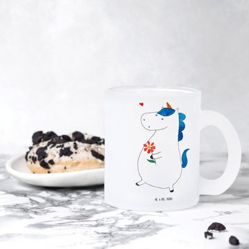 Mr. & Mrs. Panda Teeglas Einhorn Spaziergang - Transparent - Geschenk, Teebecher, Teetasse, Bl, Premium Glas, Edler Aufdruck