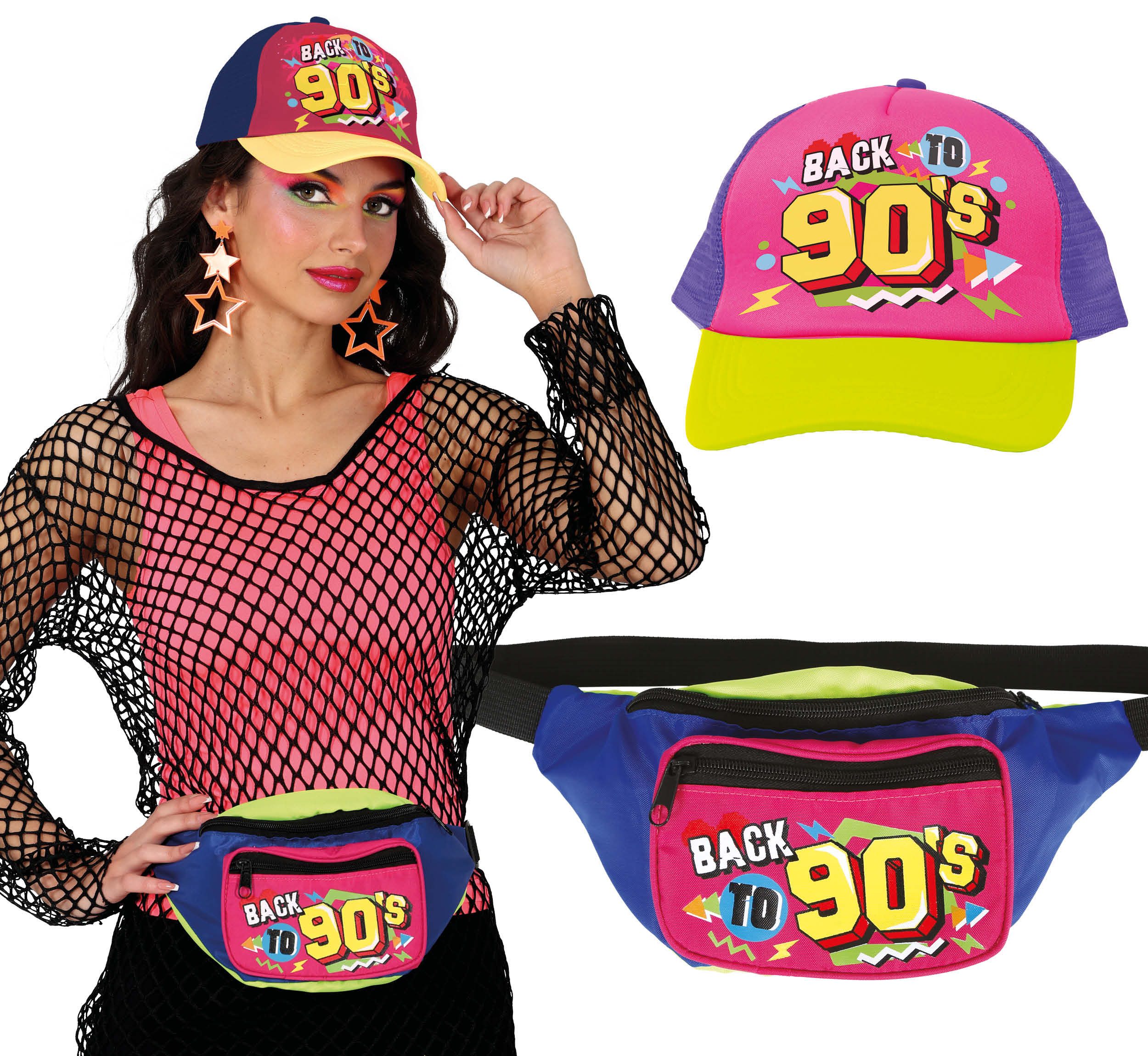 Fiestas Guirca Kostüm, 90S Disco Style Accessoires Cap Gürteltasche Vintage Karneval Party N