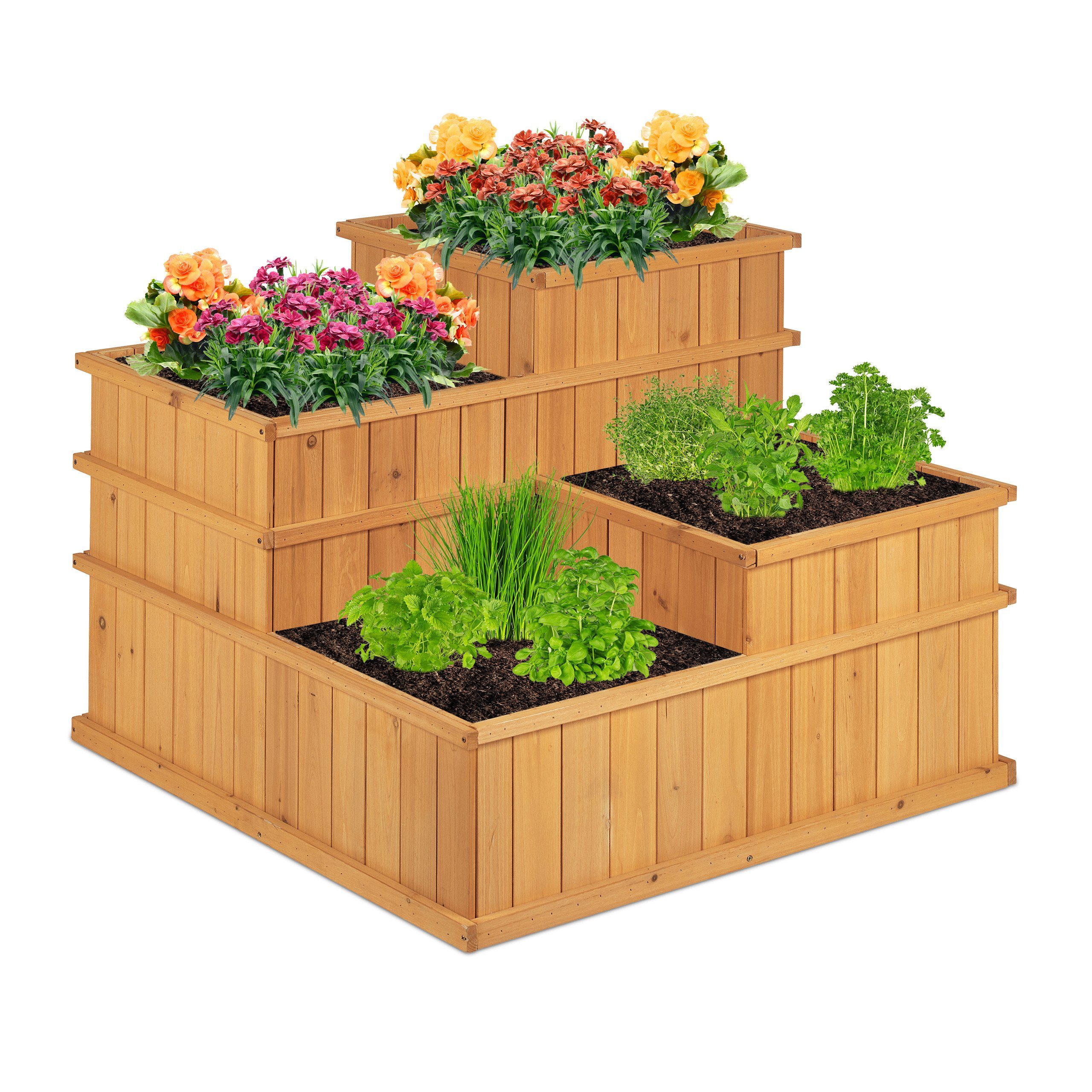 relaxdays Hochbeet aus Holz 4 stufig
