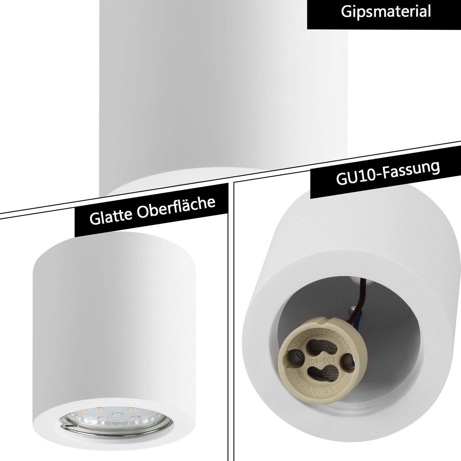 ZMH Aufbauleuchte Weiß GU10 Deckenstrahler aus Gips Modern klein für Küche Wohnzimmer, ohne Leuchtmittel, Modern klein Deckenlampe Max.40W für Kunstausstellung  – Bild 4 von 5