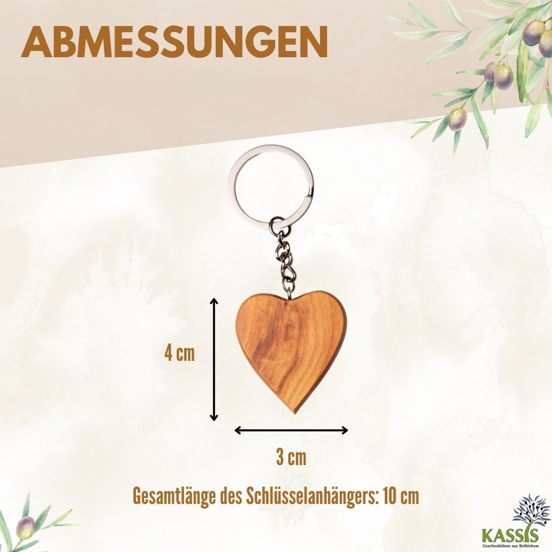 Kassis Geschenkartikel Schlüsselanhänger Herz aus Olivenholz Schlüsselring Glücksbringer Talisman Geschenk, handgefertigt in Bethlehem, Geschenk zu mehreren Anlässen