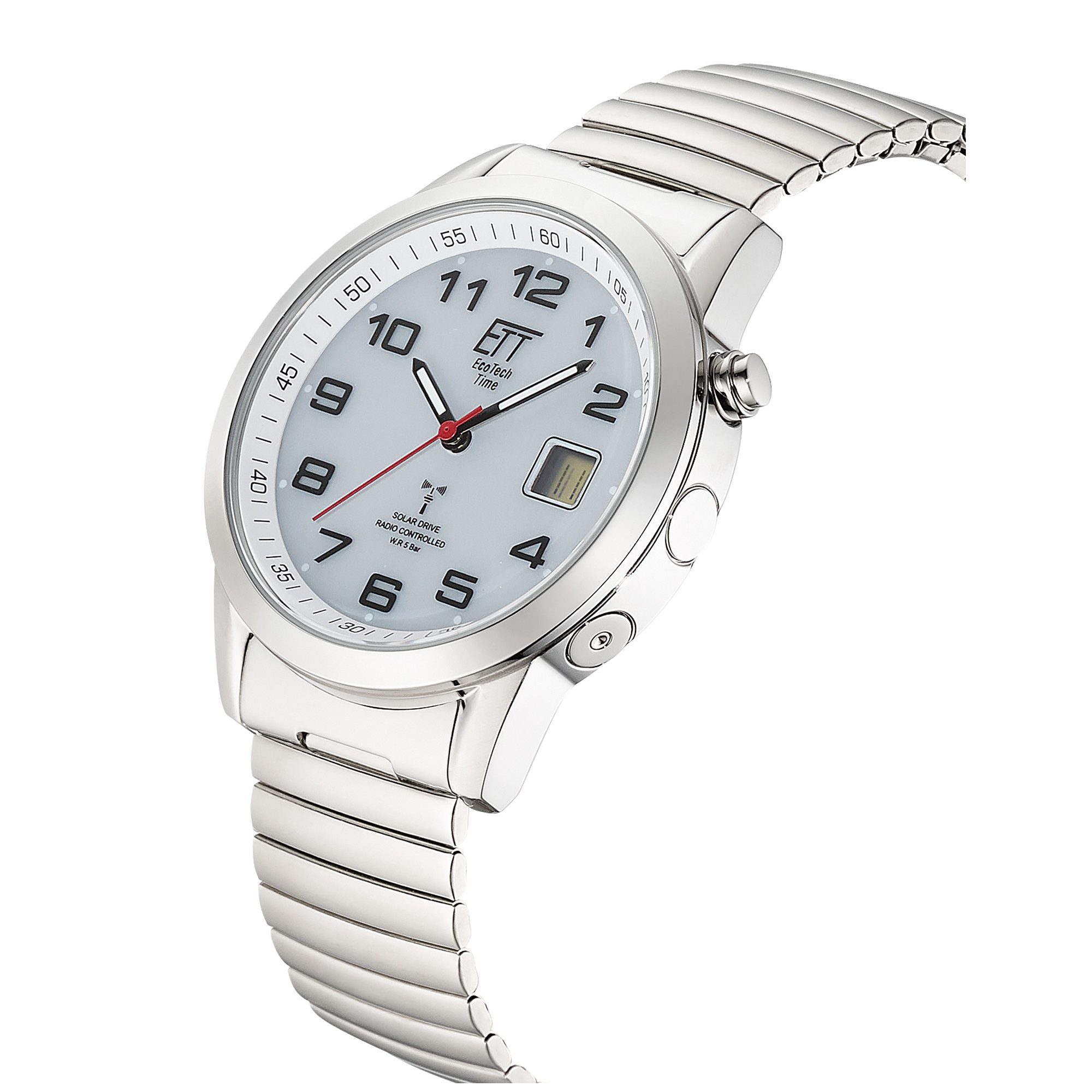 ETT Funkuhr Gobi EGS-11711-12Z, Armbanduhr, Solar, Herrenuhr, Edelstahlarmband, analog, digital