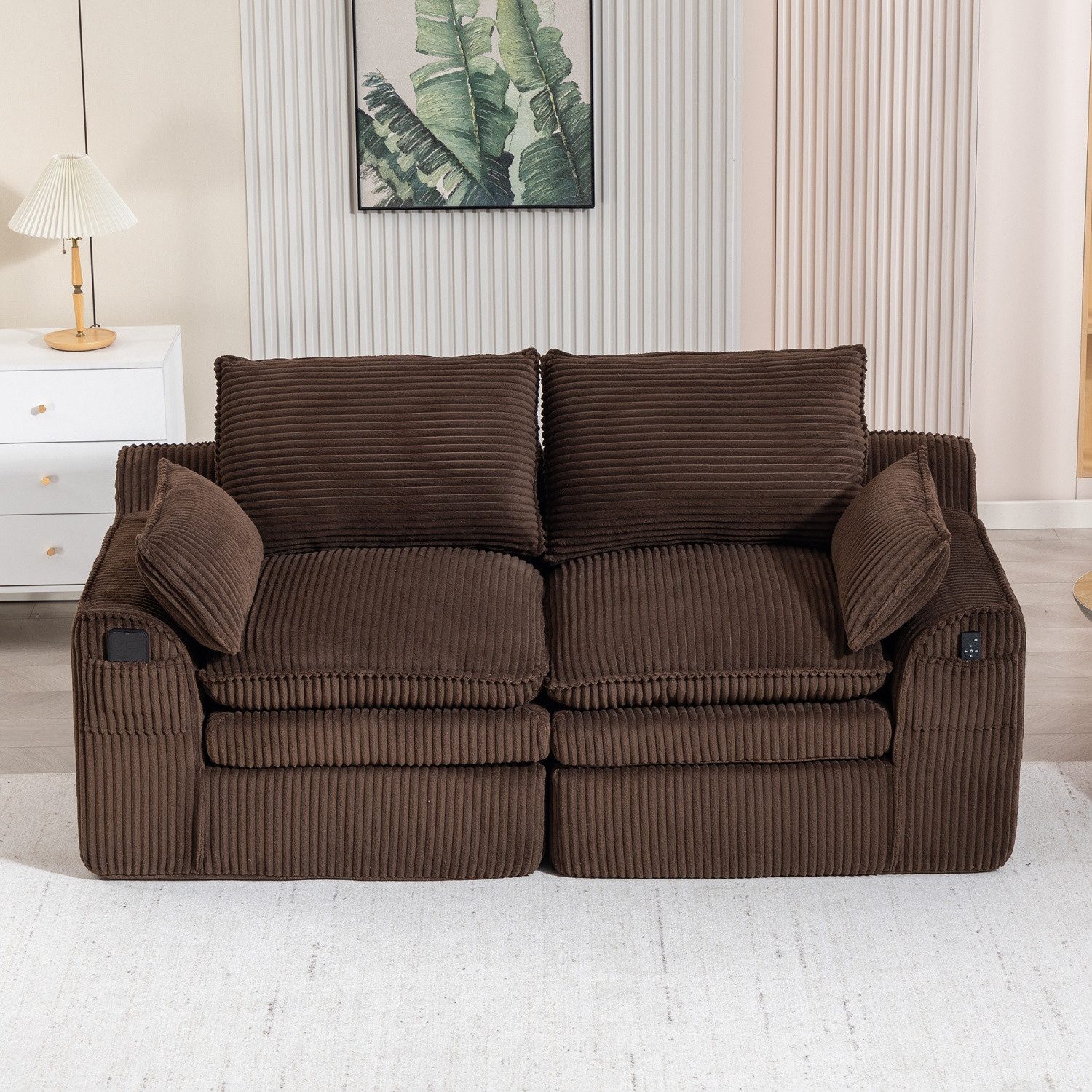 ANYSUN 2-Sitzer Ecksofa,Modulares 3-Sitzer Cordsofa, 3‑lagiger Schaumstoff + Federkern für schnelle Rückfederung., Mit Kissen 2 Seitentaschen, Ideal für Wohnzimmer, Büro und mehr.