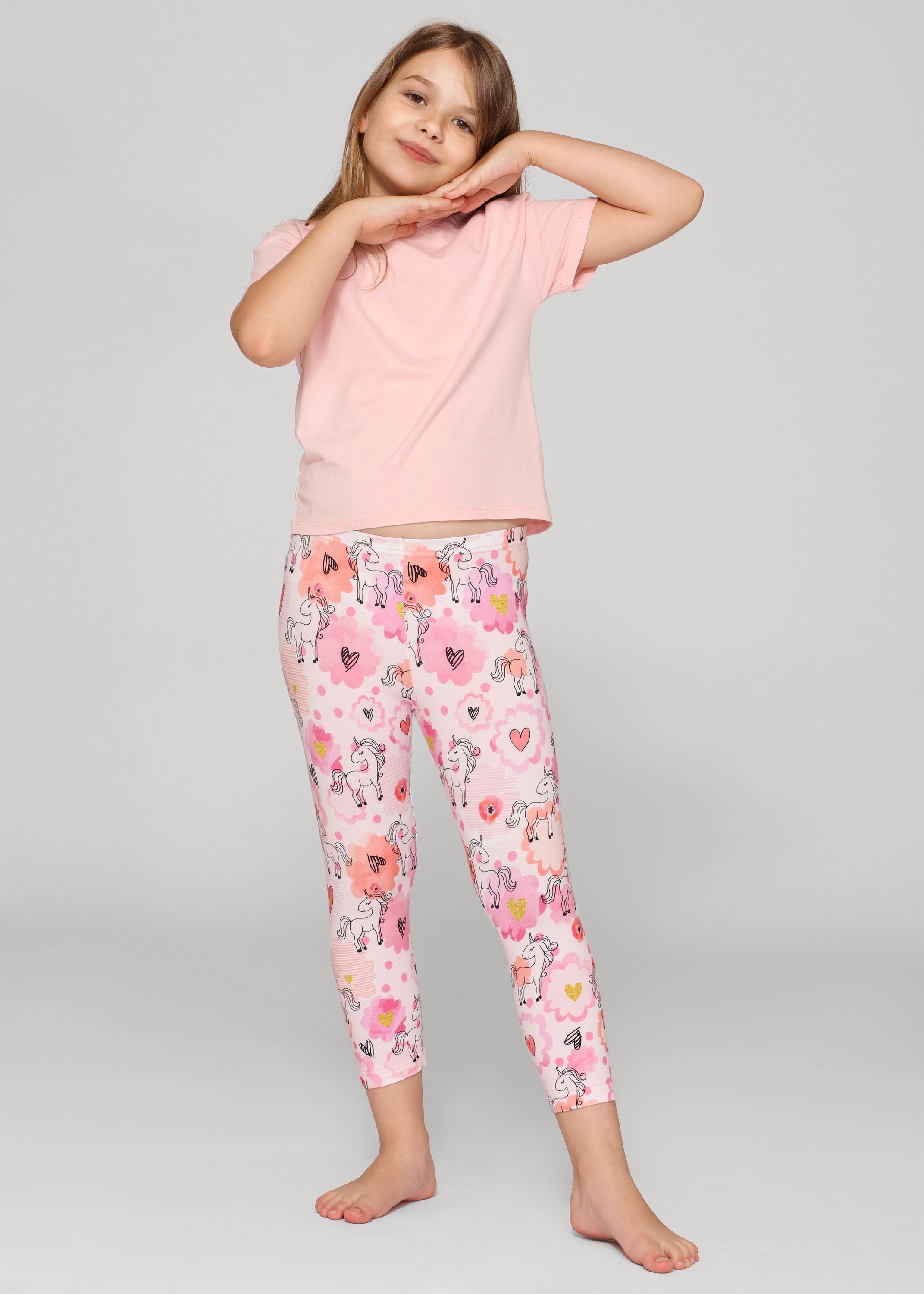 3/4 Mädchen MS10-405 Bund Weiß/Einhorn Merry (1-tlg) elastischer Capri Leggings Style Leggings