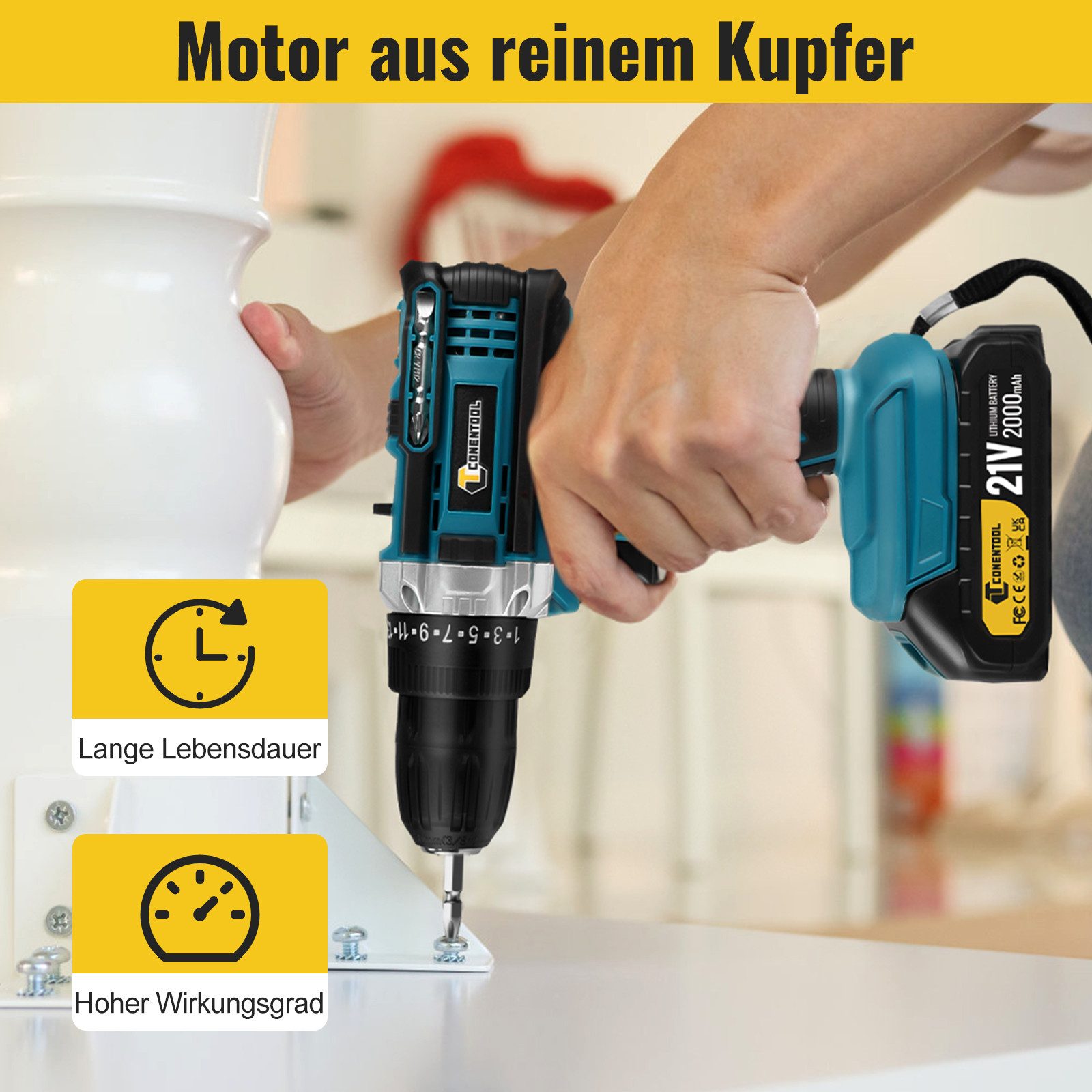 CONENTOOL Akku-Schrauber Akkuschrauber und Bohrschrauber, 1850 U/min, 45 Nm günstig online kaufen