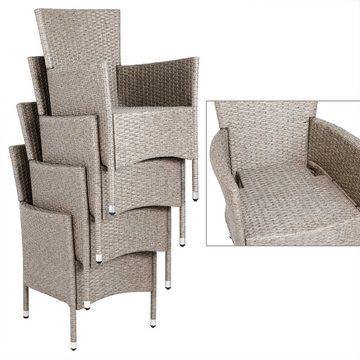 Casaria Sitzgruppe Florenz, (5-tlg), Polyrattan 4 stapelbare Stühle 7m Auflagen 90x90cm Gartentisch