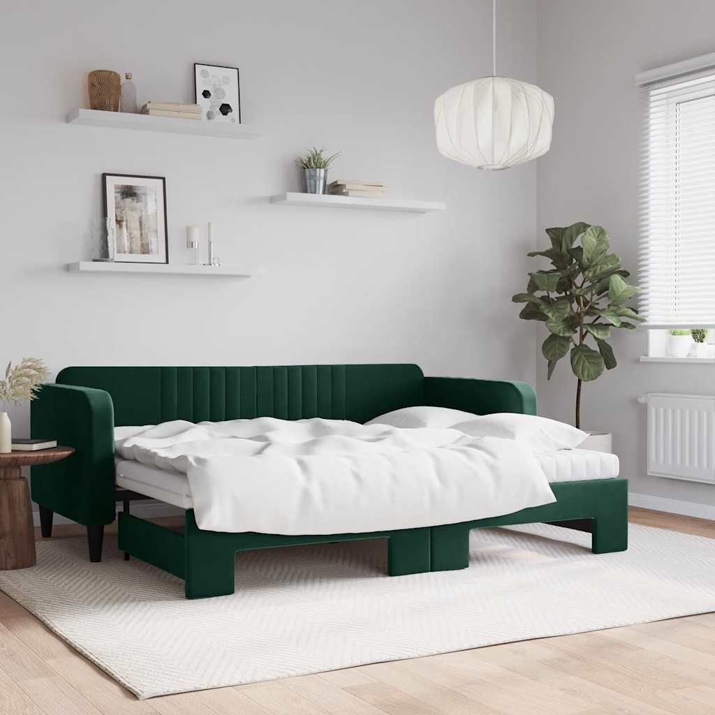 vidaXL Daybed, Tagesbett Ausziehbar mit Matratzen Dunkelgrün 80x200 cm Samt