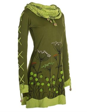 Vishes Jerseykleid Blumenkleid Langarm-Shirtkleid mit Schalkragen Hippie, Boho, Elfen Style