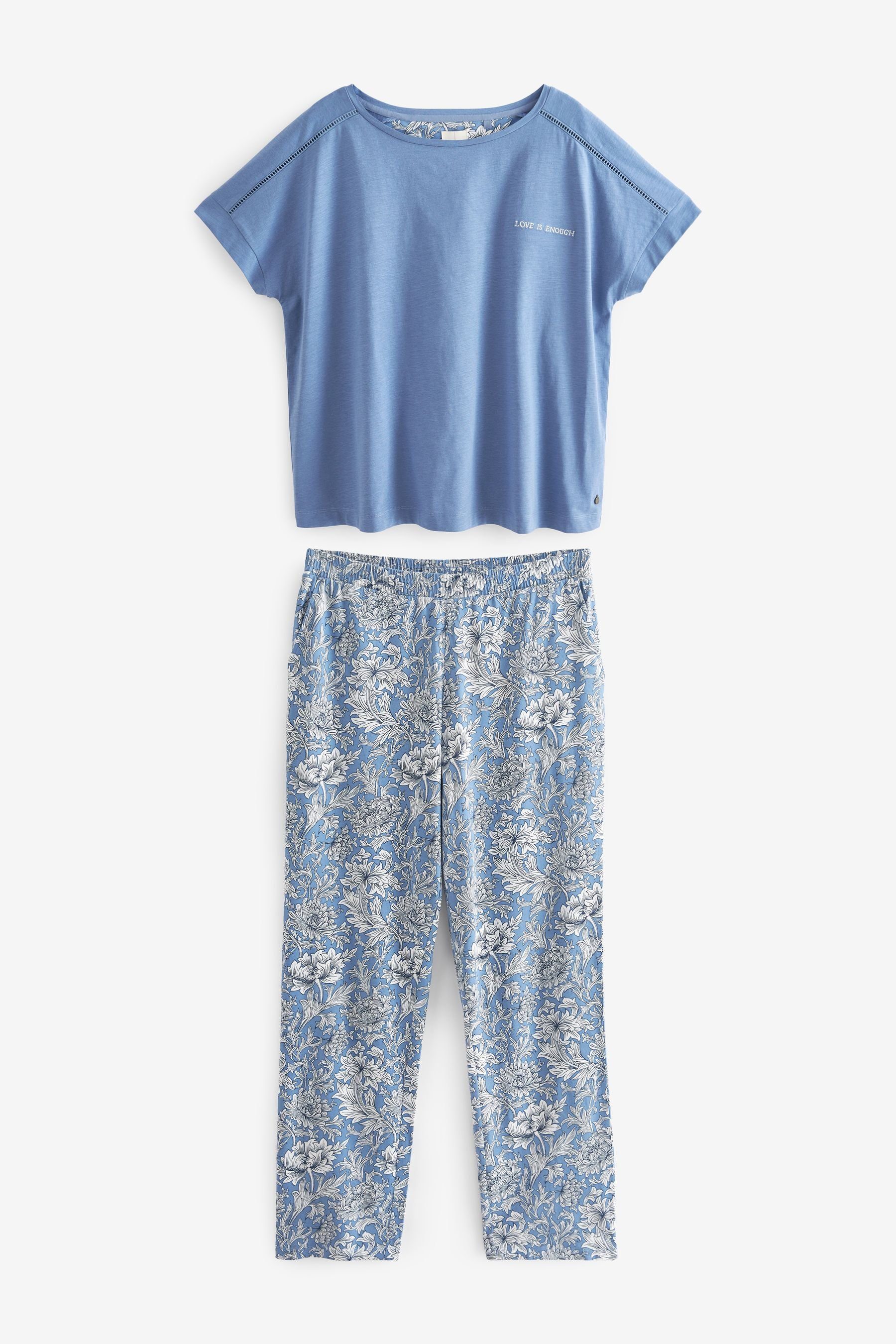 Next Pyjama Morris (2 Blue Floral at Co. tlg) & Morris & Baumwolljersey-Schlafanzug Co Next
