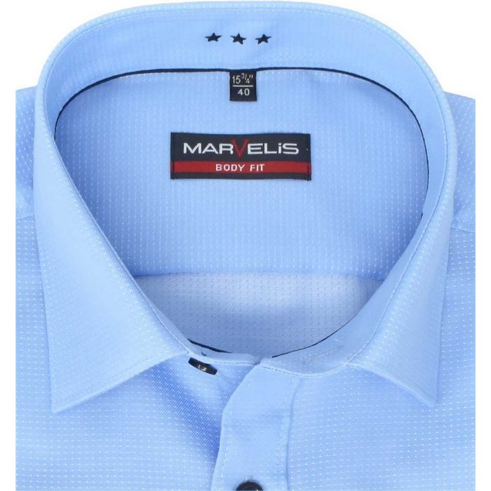 MARVELIS Businesshemd Businesshemd - Body Fit - Langarm - Muster - Hellblau feines Muster Kontrastknöpfe JN11737
