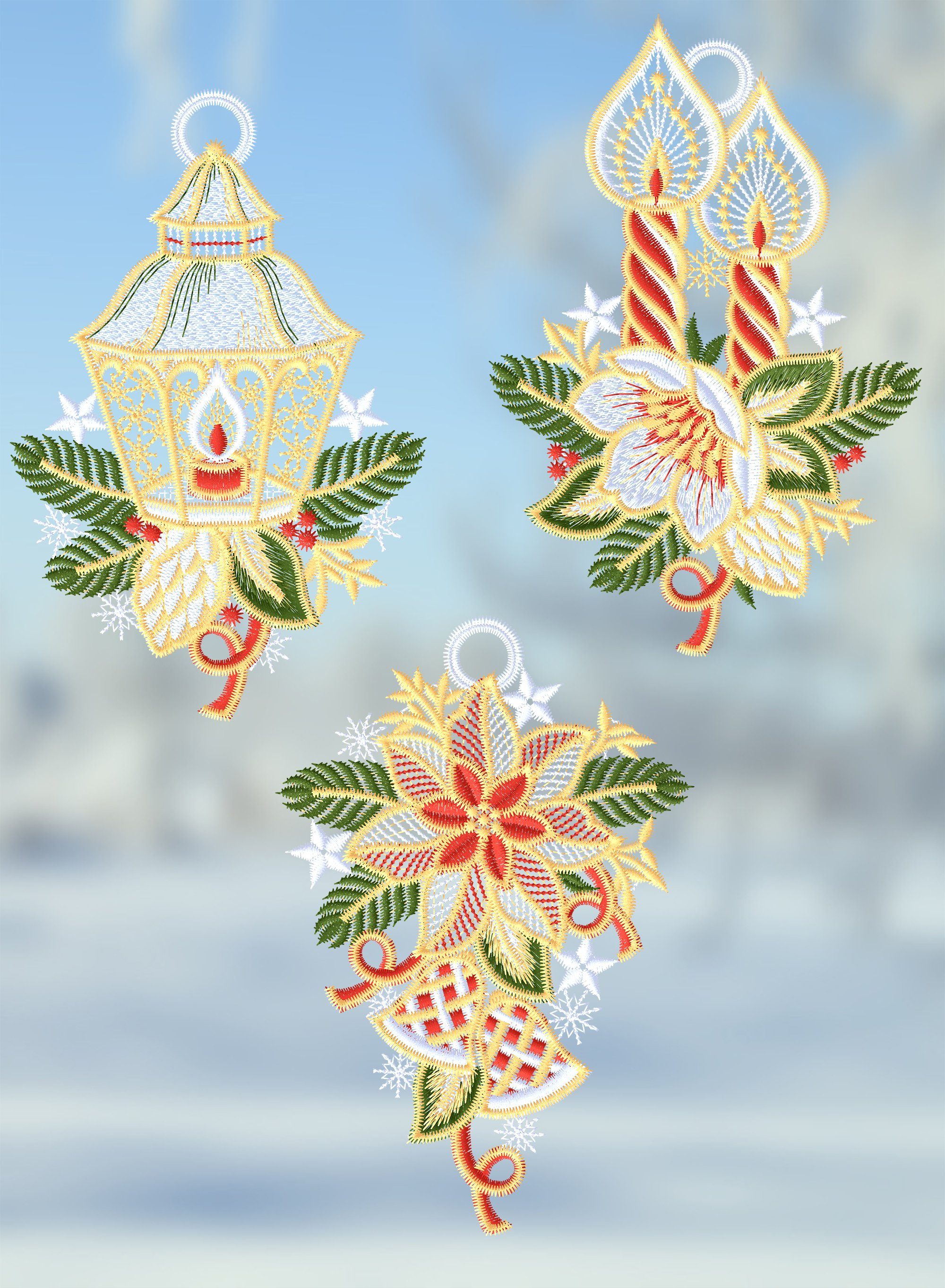 Plauener Spitze® Fensterbild 3er SET festlicher Winterzauber, HxB 15x10cm günstig online kaufen