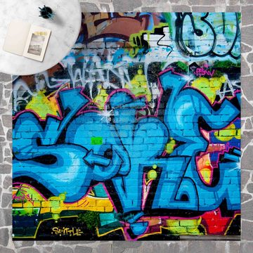 Kinderteppich Vinyl Kinderzimmer Muster Graffiti Mädchen Jungen, Bilderdepot24, quadratisch - blau glatt, nass wischbar (Saft, Tierhaare) - Saugroboter & Bodenheizung geeignet