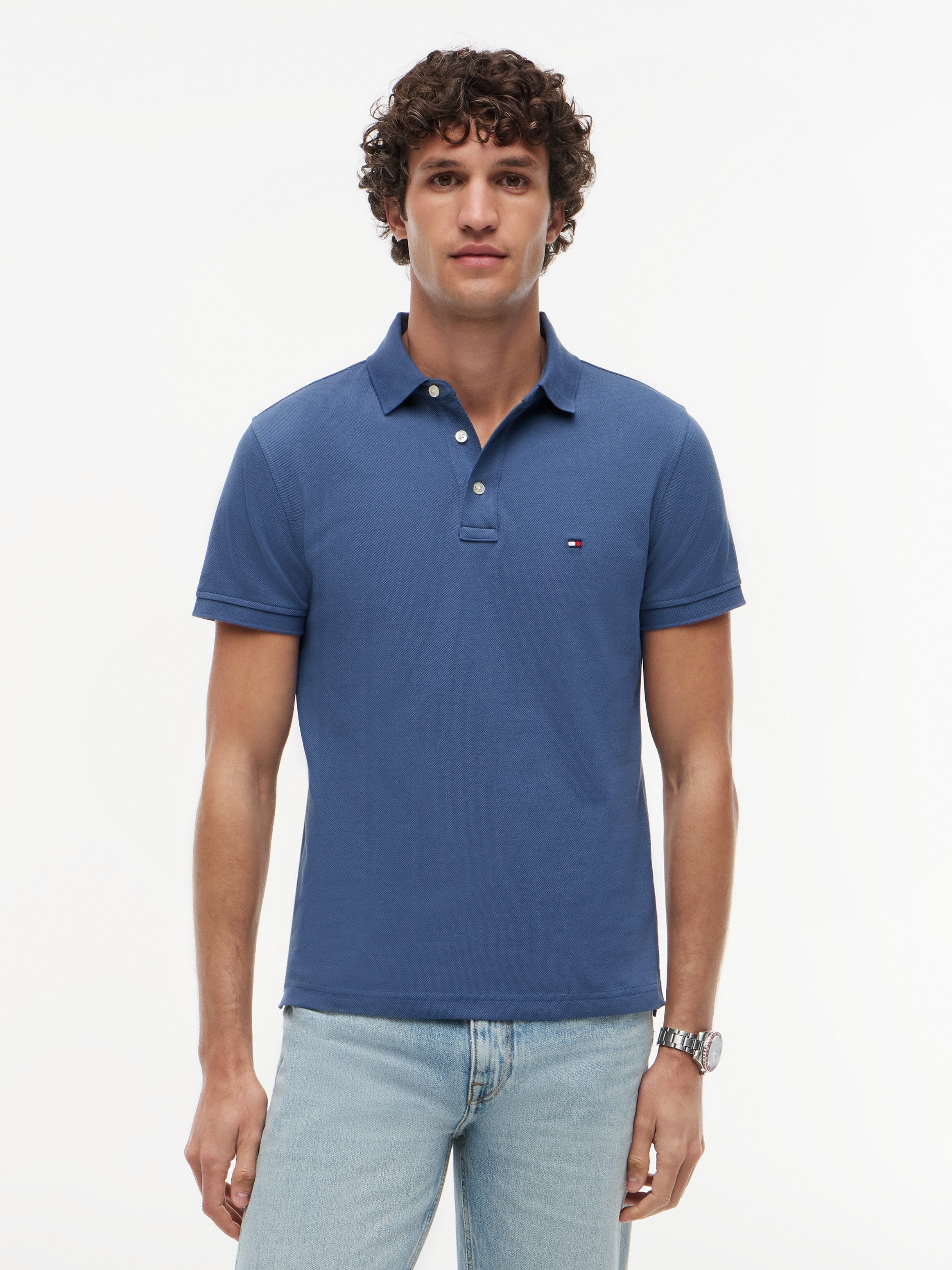 Tommy Hilfiger Poloshirt 1985 SLIM POLO mit Piqué-Struktur und Stickerei meliert, casual, slim fit, Baumwollmix, Polokragen
