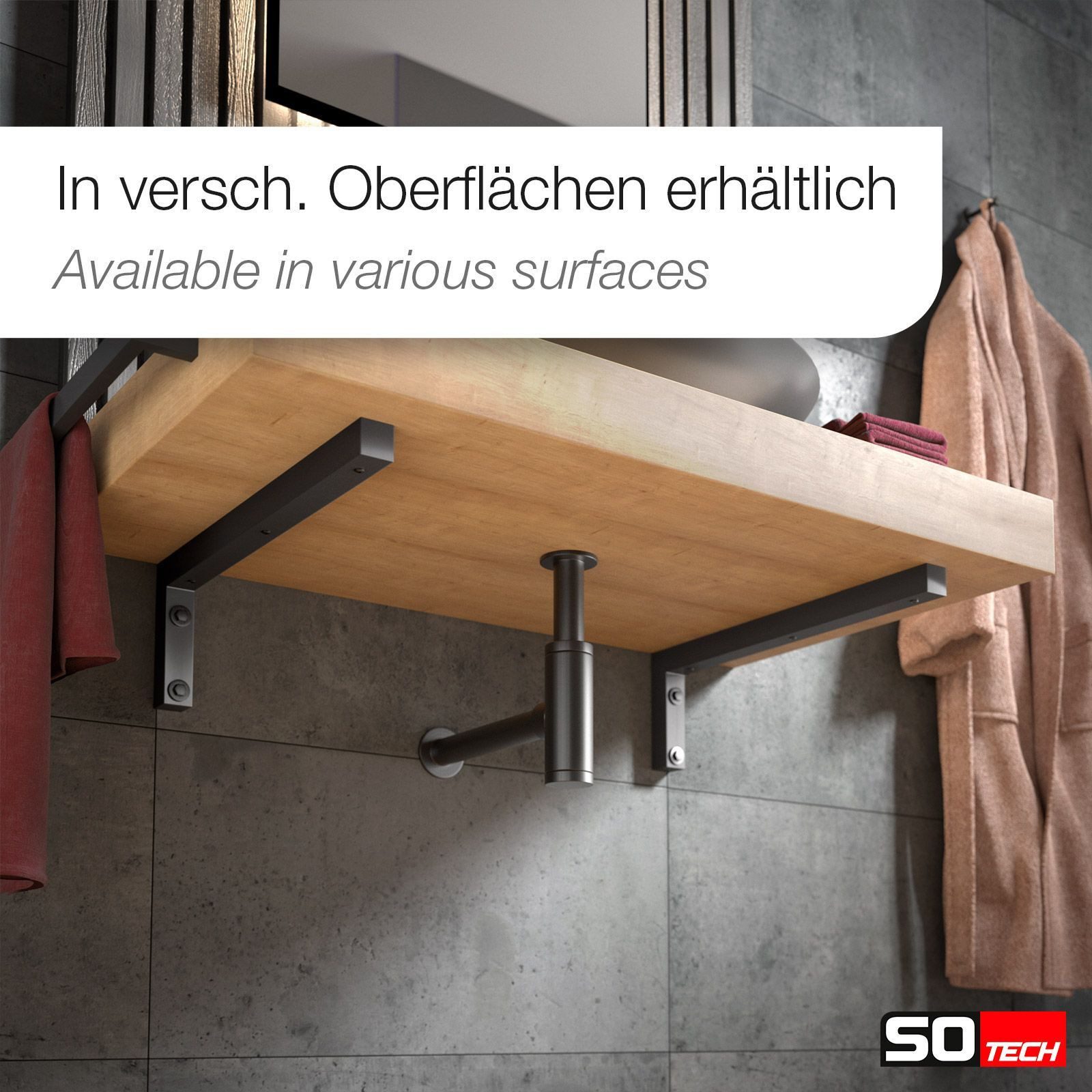 SO-TECH® Wandregalhalter Wandkonsole in L-Form robuste Regalkonsole zur Wandmontage, 2-tlg., 300 x 150 x 30 mm, Waschtischkonsole schwarz matt – Bild 5 von 5