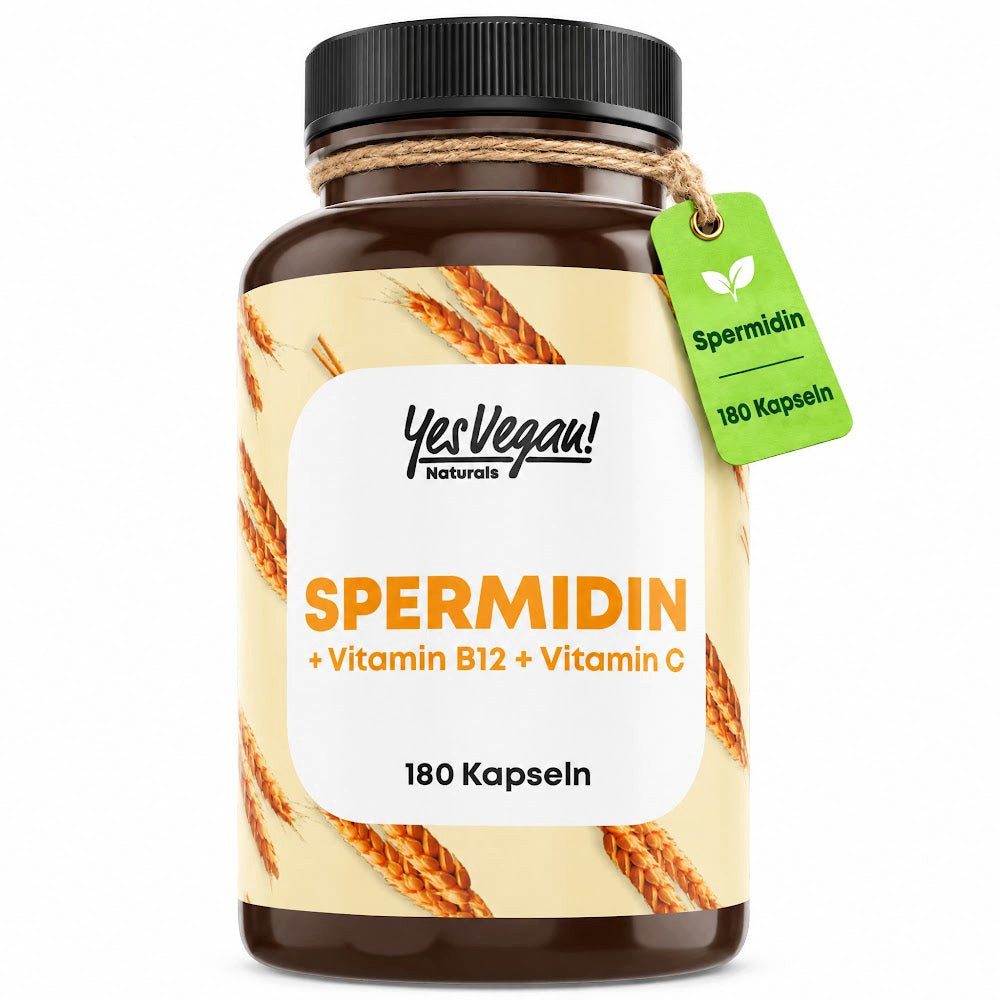 Yes Vegan Spermidin 6 mg, Weizenkeimextrakt, Vitamin C + B12 Kapseln, 180 St., 72 g, vegan, laktosefrei
